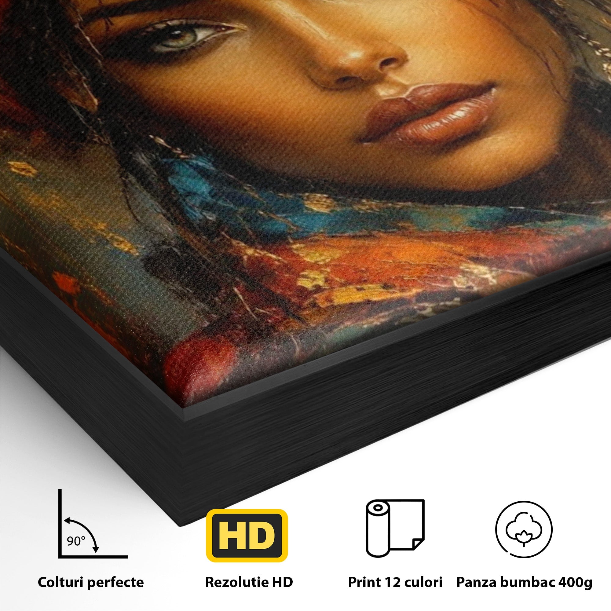 Tablou Canvas Premium LuxCanva® PI1284, Privire de Safir, Femeie, Orient, Exotic, Arta, Living, Dormitor, Culori Vibrante