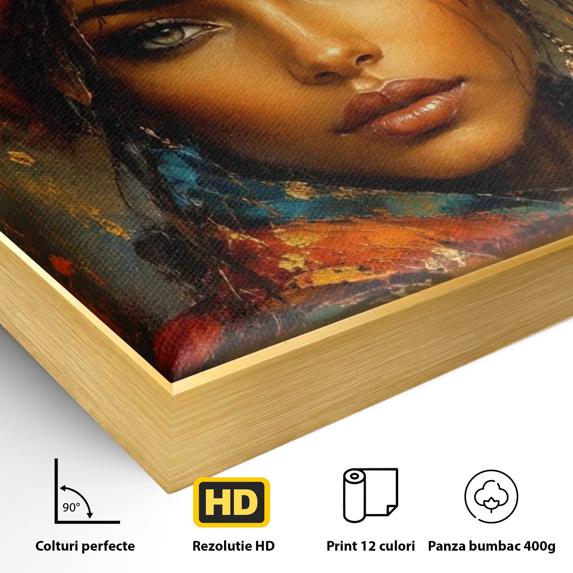 Tablou Canvas Premium LuxCanva® PI1284, Privire de Safir, Femeie, Orient, Exotic, Arta, Living, Dormitor, Culori Vibrante