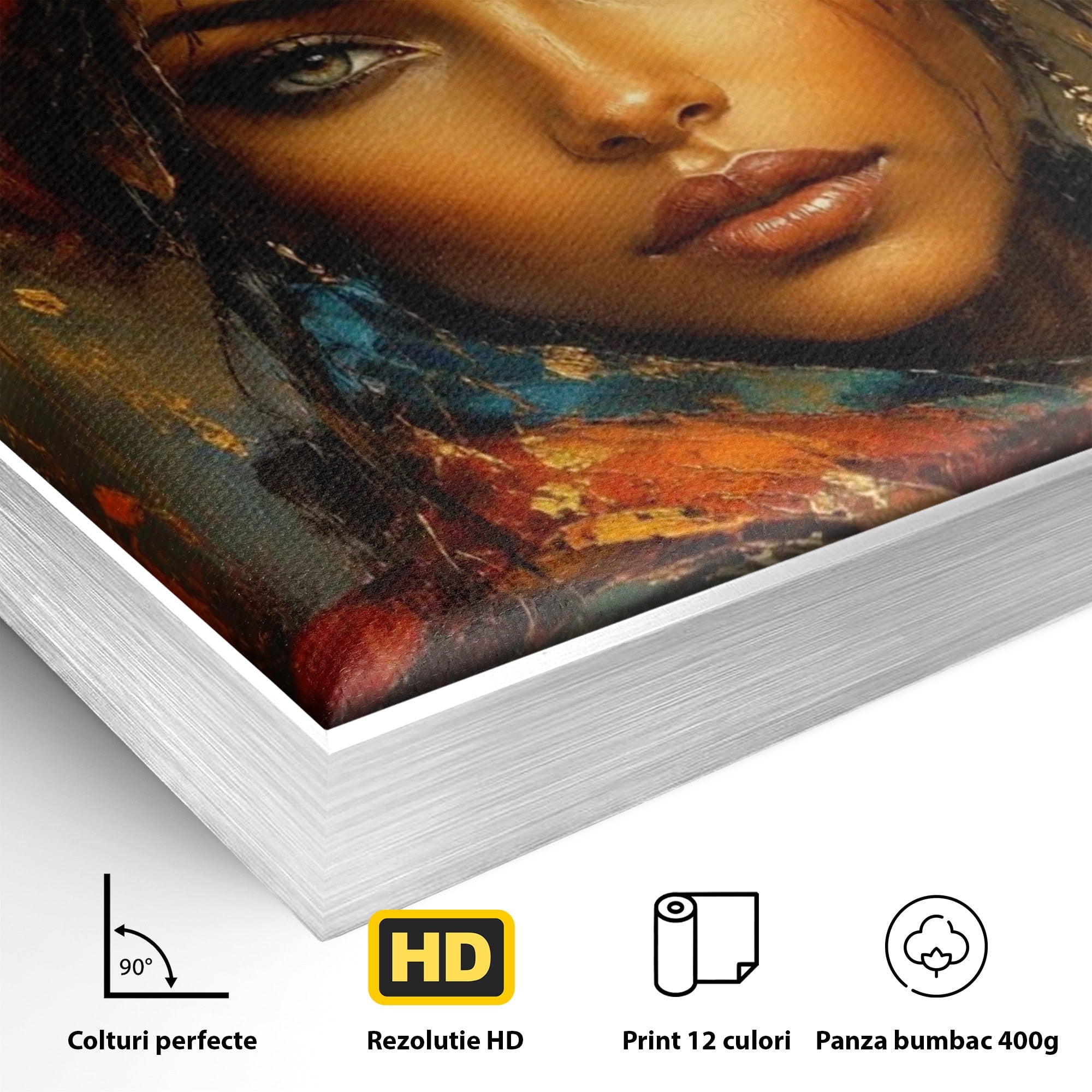 Tablou Canvas Premium LuxCanva® PI1284, Privire de Safir, Femeie, Orient, Exotic, Arta, Living, Dormitor, Culori Vibrante