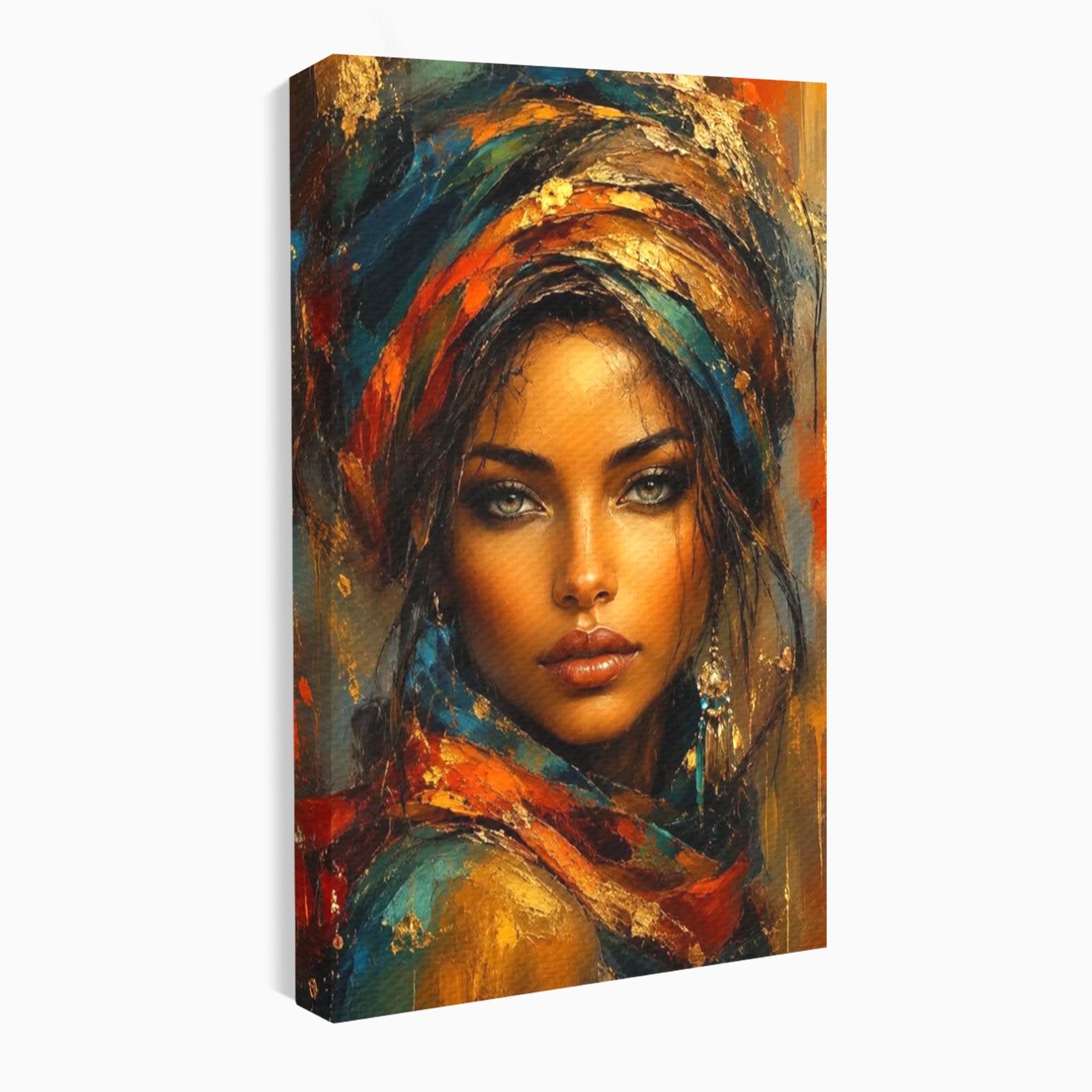 Tablou Canvas Premium LuxCanva® PI1284, Privire de Safir, Femeie, Orient, Exotic, Arta, Living, Dormitor, Culori Vibrante