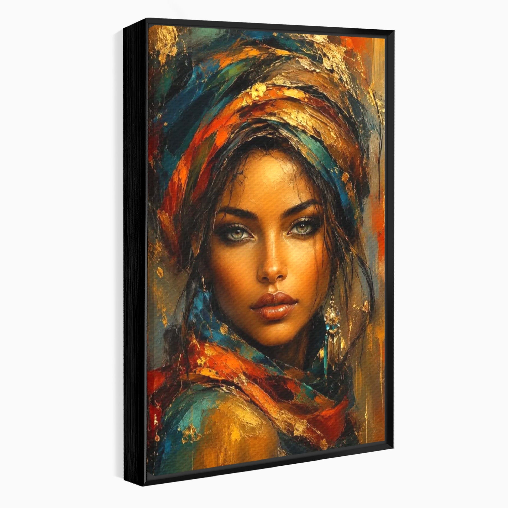 Tablou Canvas Premium LuxCanva® PI1284, Privire de Safir, Femeie, Orient, Exotic, Arta, Living, Dormitor, Culori Vibrante