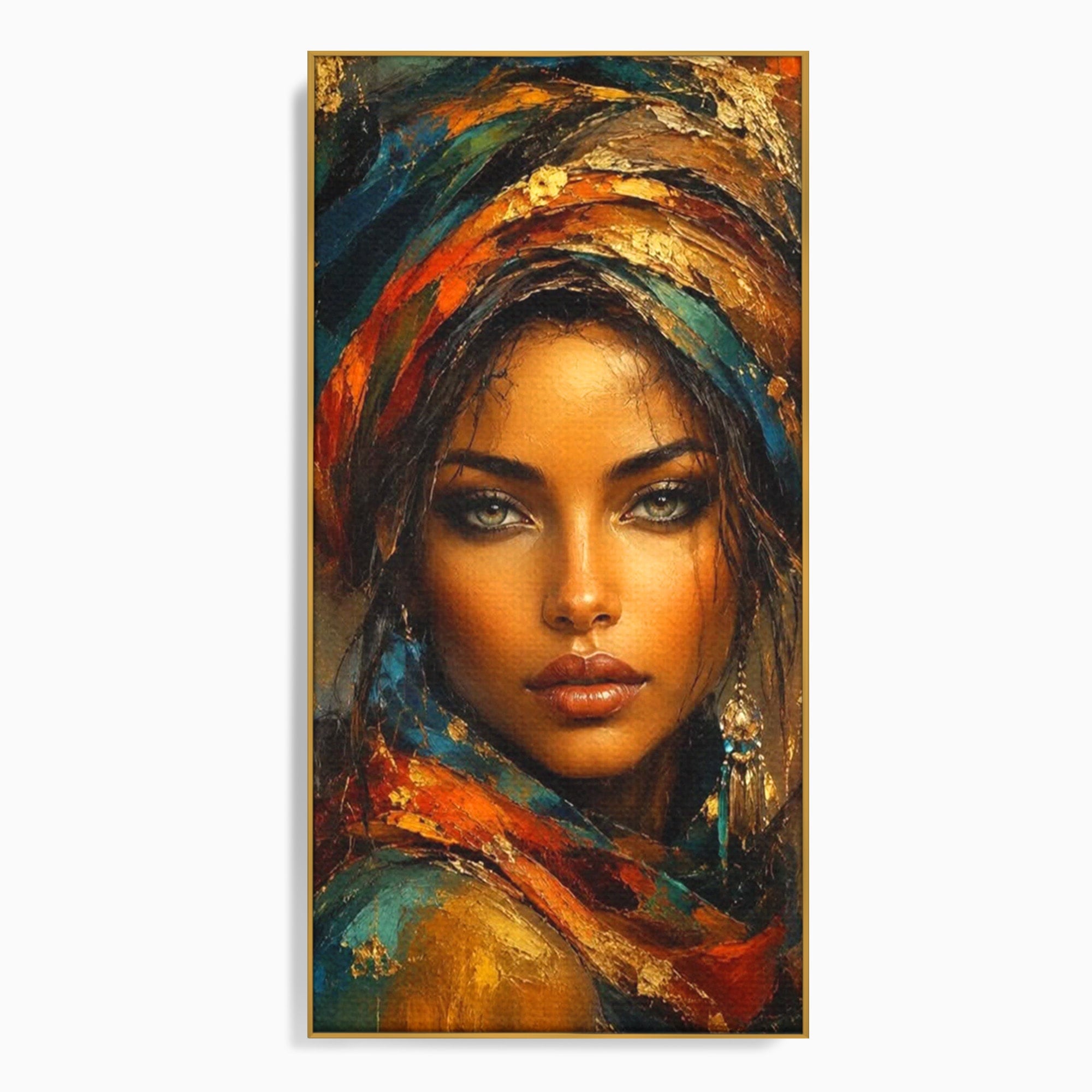 Tablou Canvas Premium LuxCanva® PI1284, Privire de Safir, Femeie, Orient, Exotic, Arta, Living, Dormitor, Culori Vibrante