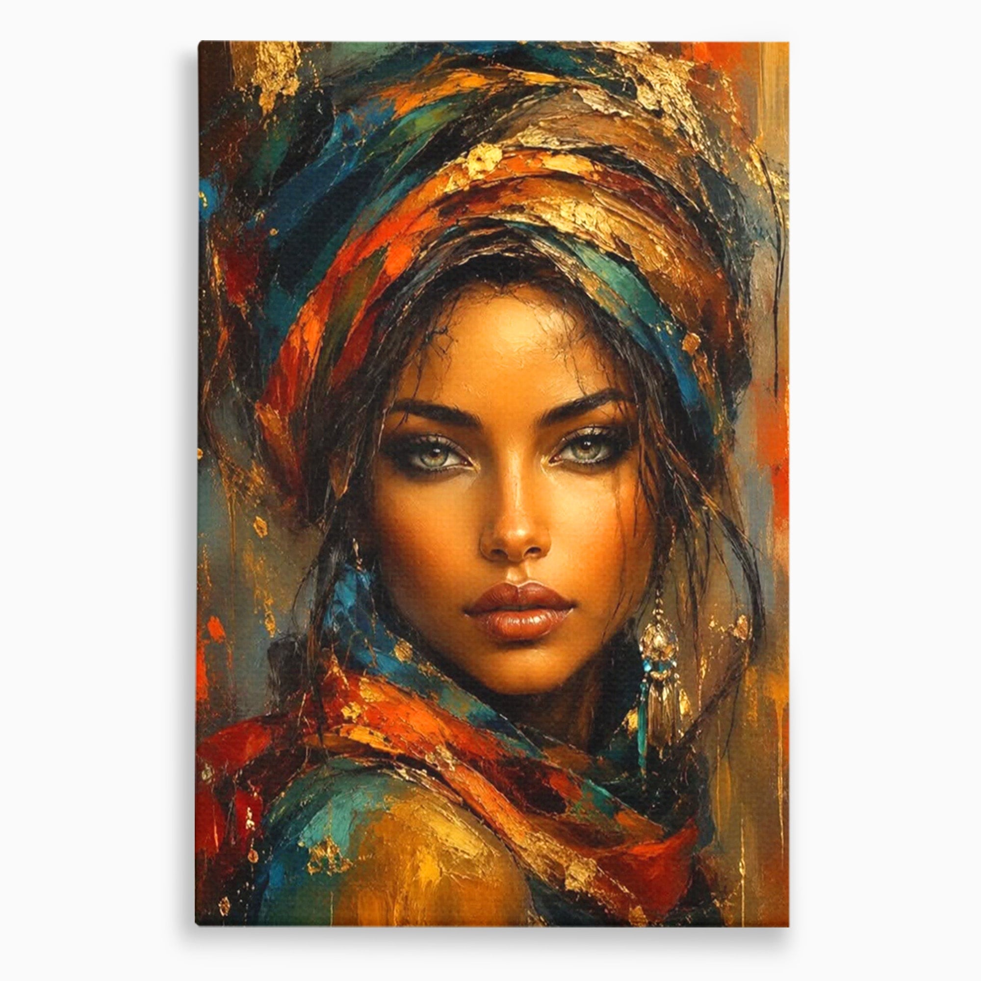 Tablou Canvas Premium LuxCanva® PI1284, Privire de Safir, Femeie, Orient, Exotic, Arta, Living, Dormitor, Culori Vibrante