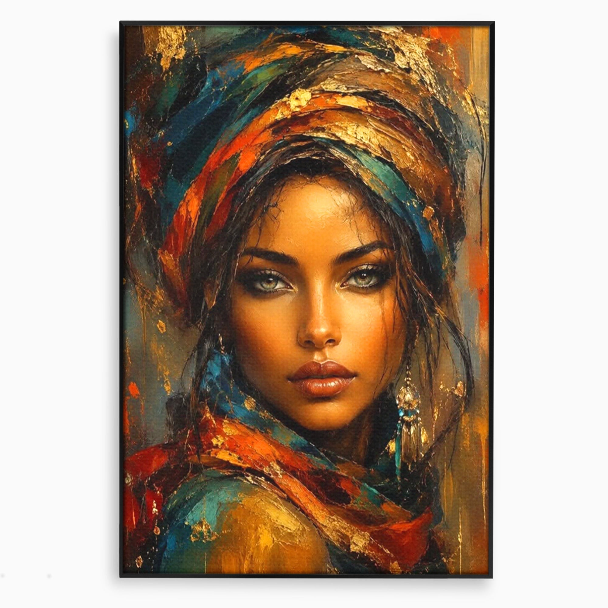 Tablou Canvas Premium LuxCanva® PI1284, Privire de Safir, Femeie, Orient, Exotic, Arta, Living, Dormitor, Culori Vibrante