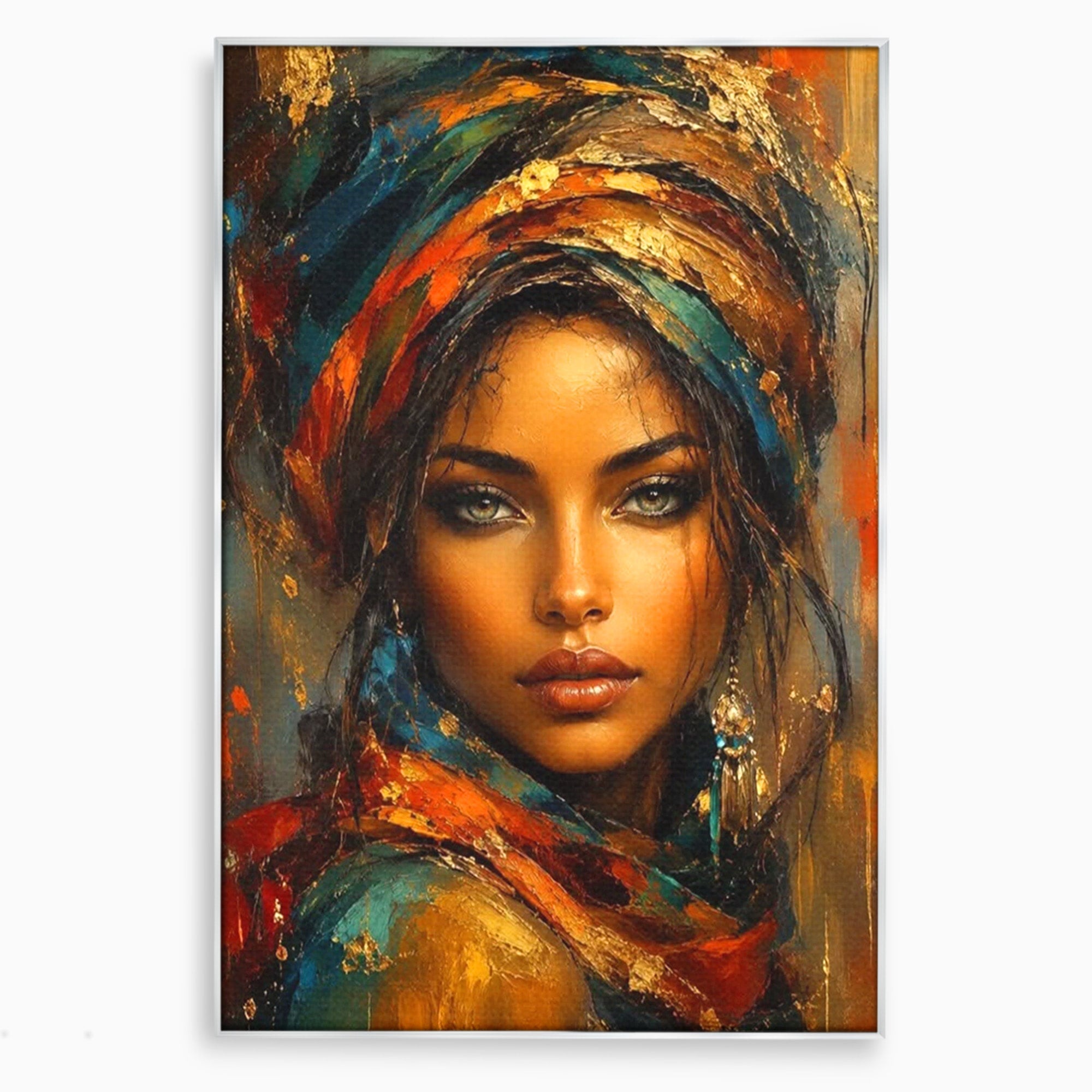 Tablou Canvas Premium LuxCanva® PI1284, Privire de Safir, Femeie, Orient, Exotic, Arta, Living, Dormitor, Culori Vibrante