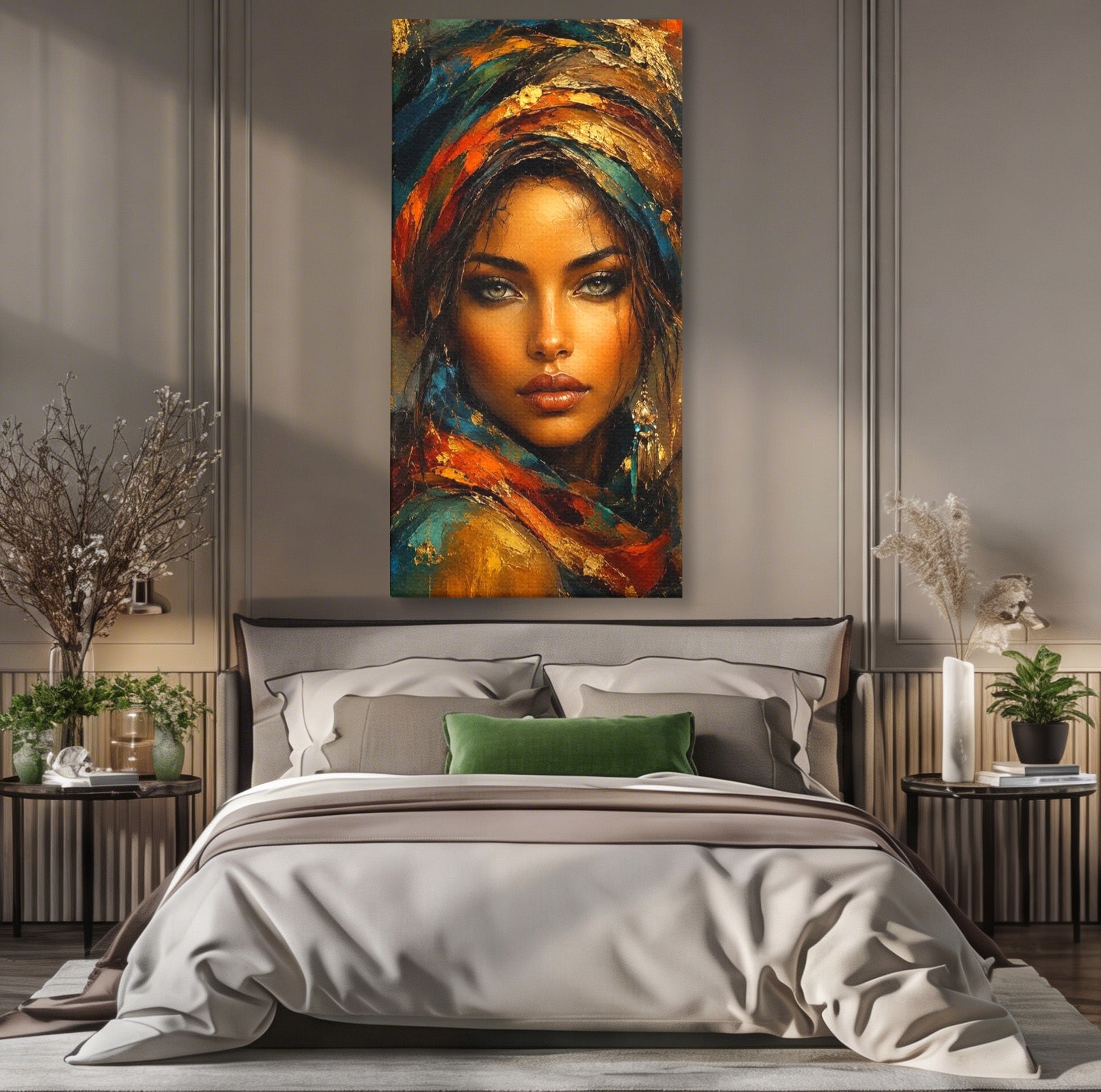 Tablou Canvas Premium LuxCanva® PI1284, Privire de Safir, Femeie, Orient, Exotic, Arta, Living, Dormitor, Culori Vibrante