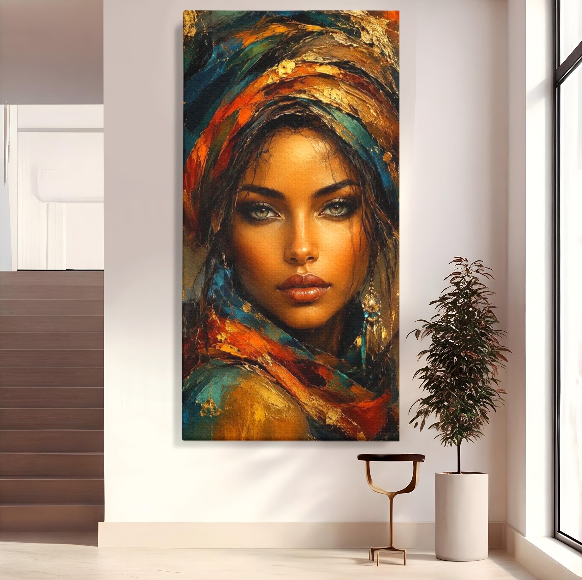Tablou Canvas Premium LuxCanva® PI1284, Privire de Safir, Femeie, Orient, Exotic, Arta, Living, Dormitor, Culori Vibrante