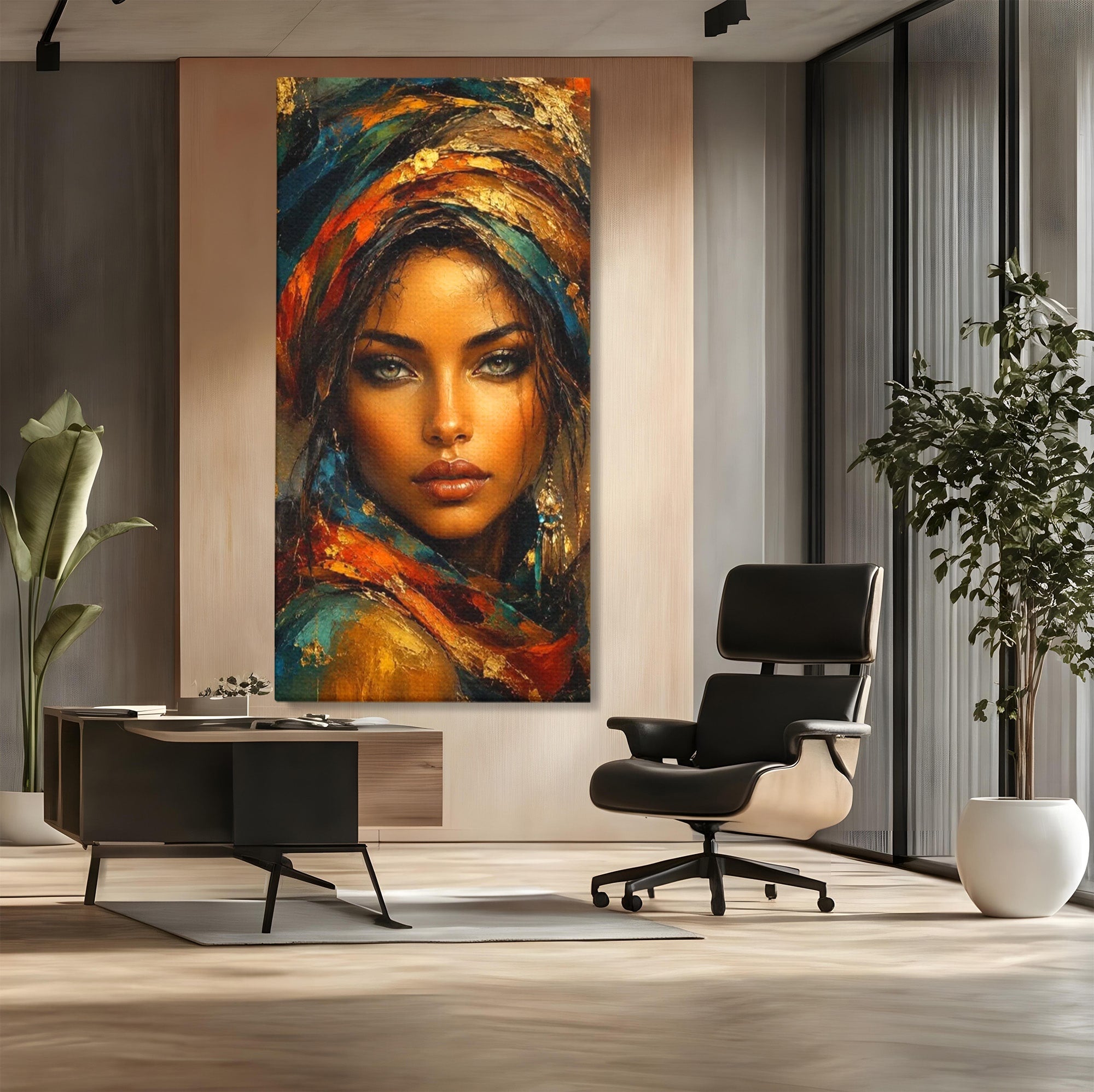 Tablou Canvas Premium LuxCanva® PI1284, Privire de Safir, Femeie, Orient, Exotic, Arta, Living, Dormitor, Culori Vibrante