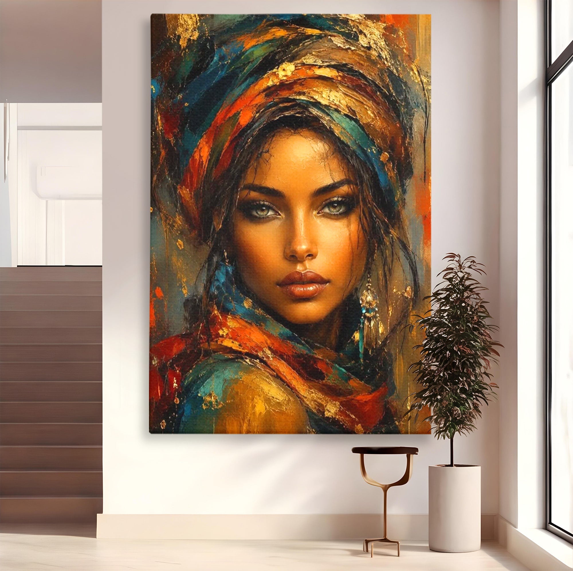 Tablou Canvas Premium LuxCanva® PI1284, Privire de Safir, Femeie, Orient, Exotic, Arta, Living, Dormitor, Culori Vibrante
