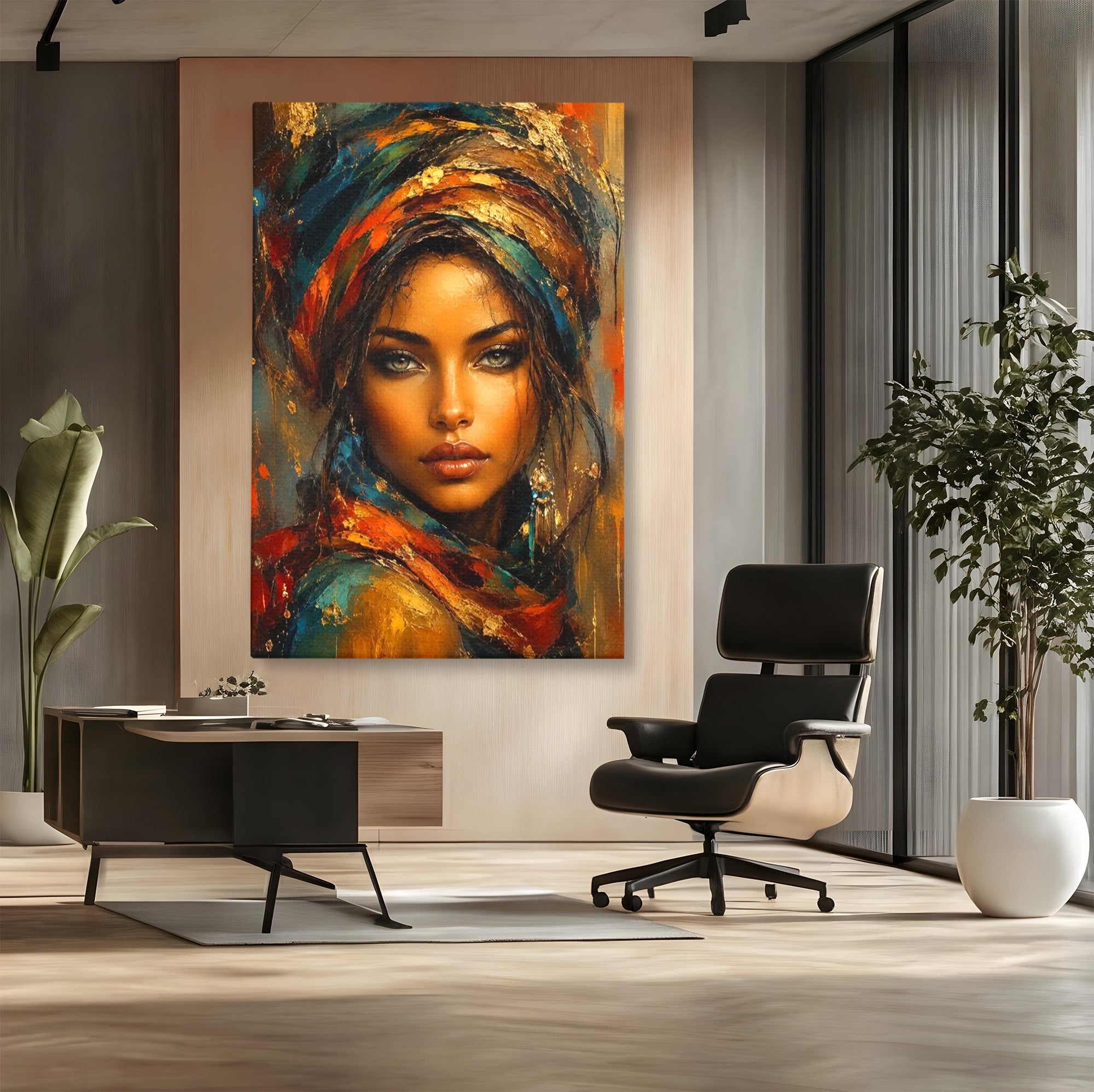 Tablou Canvas Premium LuxCanva® PI1284, Privire de Safir, Femeie, Orient, Exotic, Arta, Living, Dormitor, Culori Vibrante