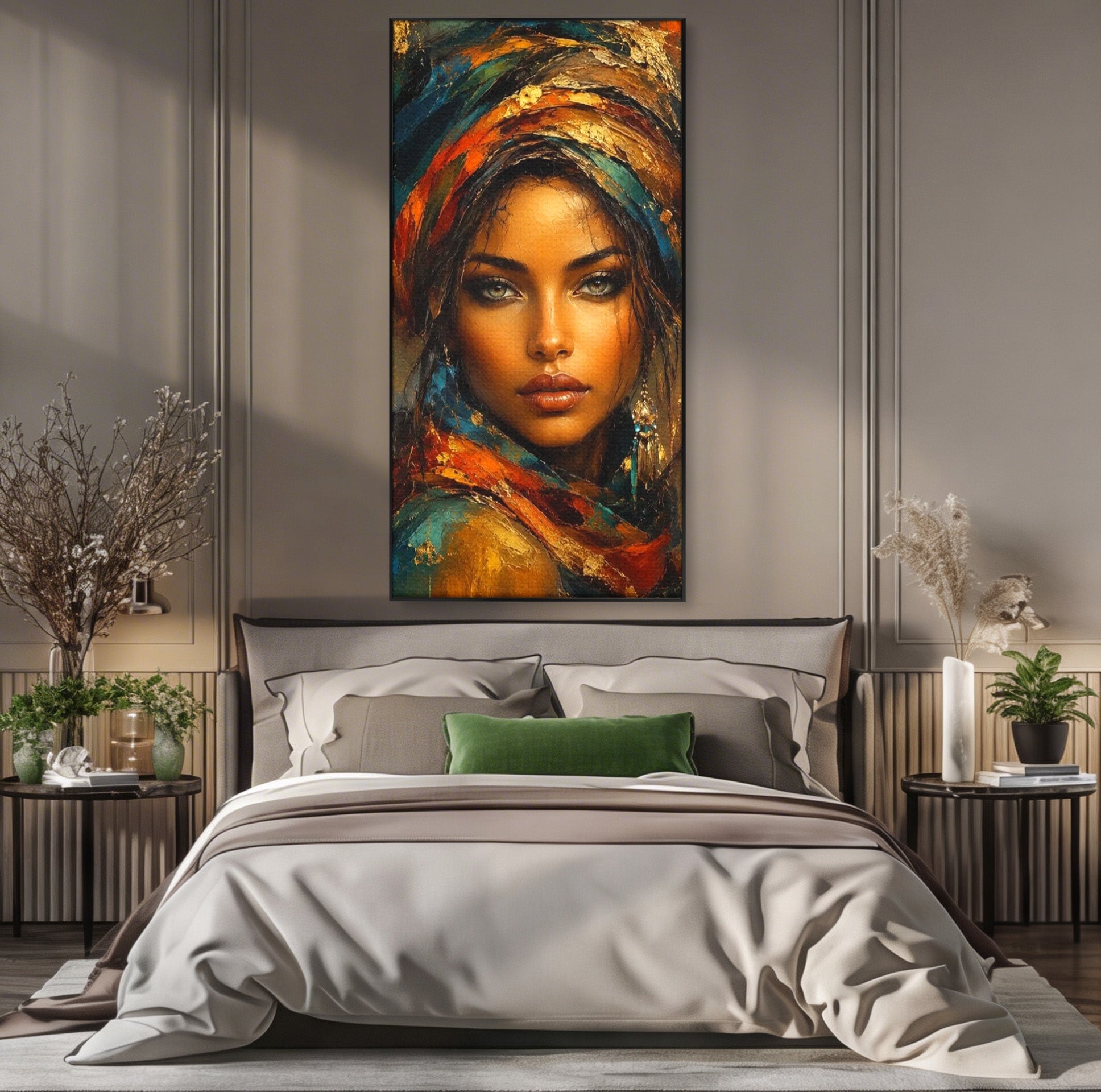Tablou Canvas Premium LuxCanva® PI1284, Privire de Safir, Femeie, Orient, Exotic, Arta, Living, Dormitor, Culori Vibrante