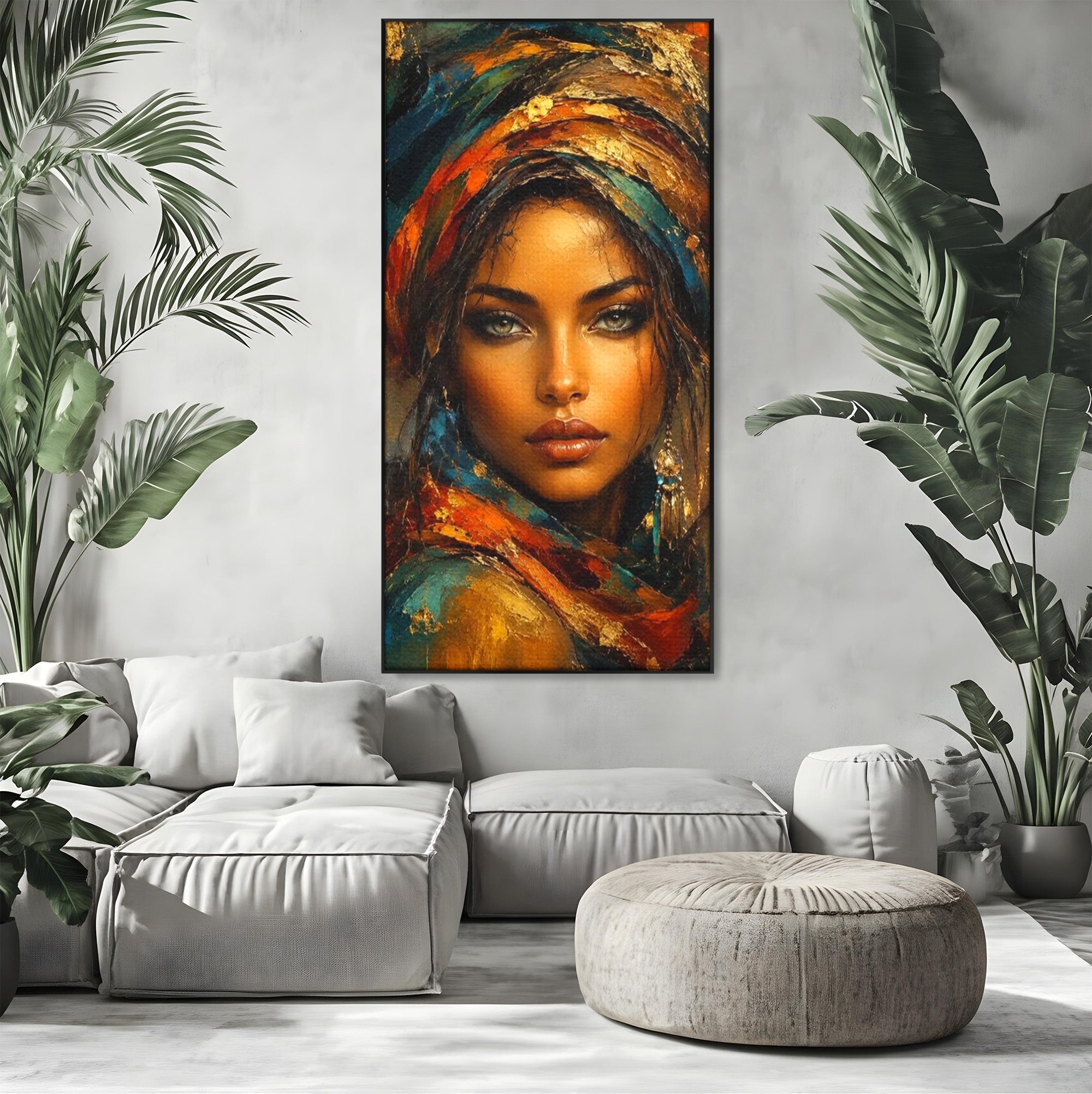 Tablou Canvas Premium LuxCanva® PI1284, Privire de Safir, Femeie, Orient, Exotic, Arta, Living, Dormitor, Culori Vibrante