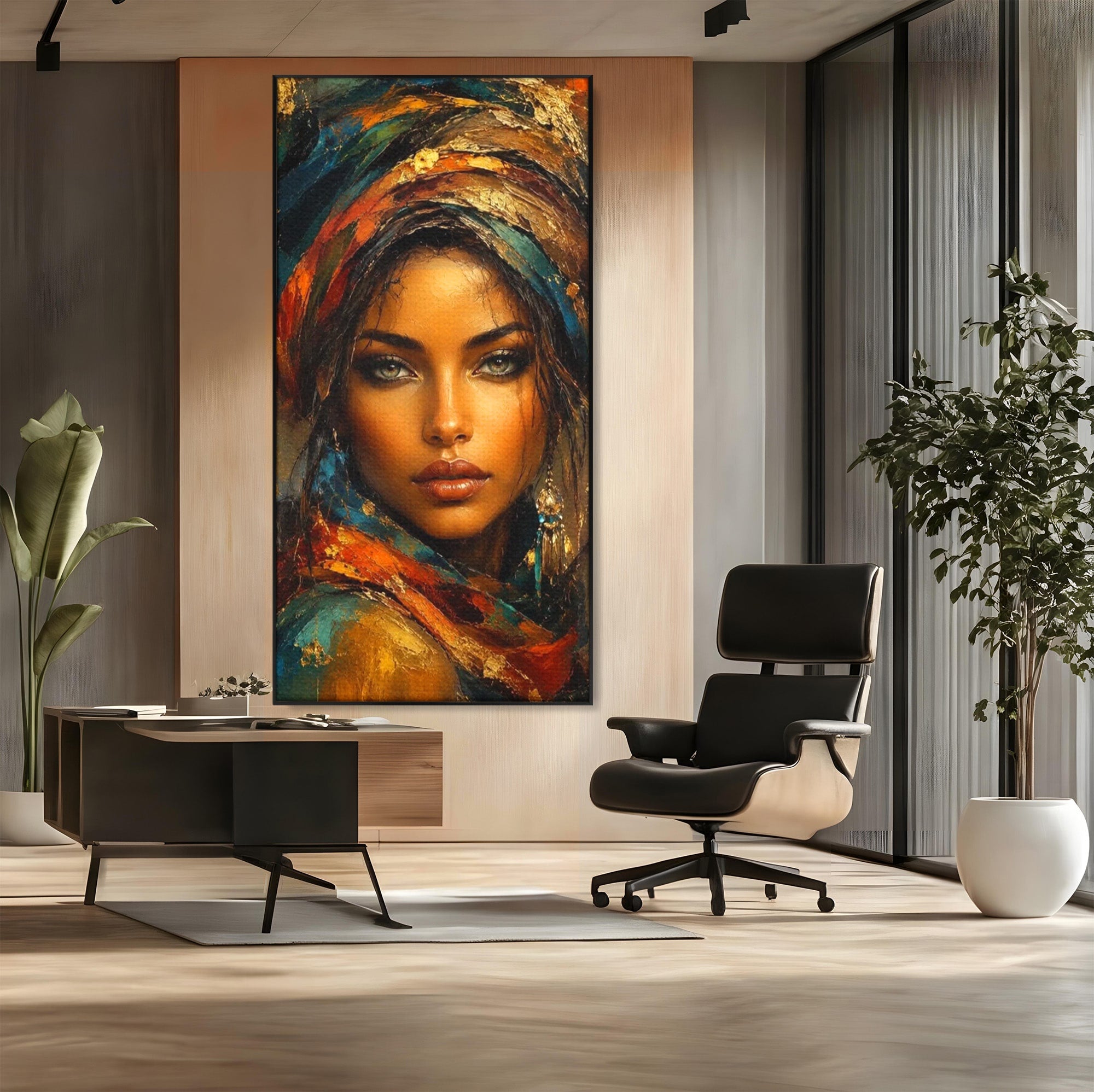 Tablou Canvas Premium LuxCanva® PI1284, Privire de Safir, Femeie, Orient, Exotic, Arta, Living, Dormitor, Culori Vibrante
