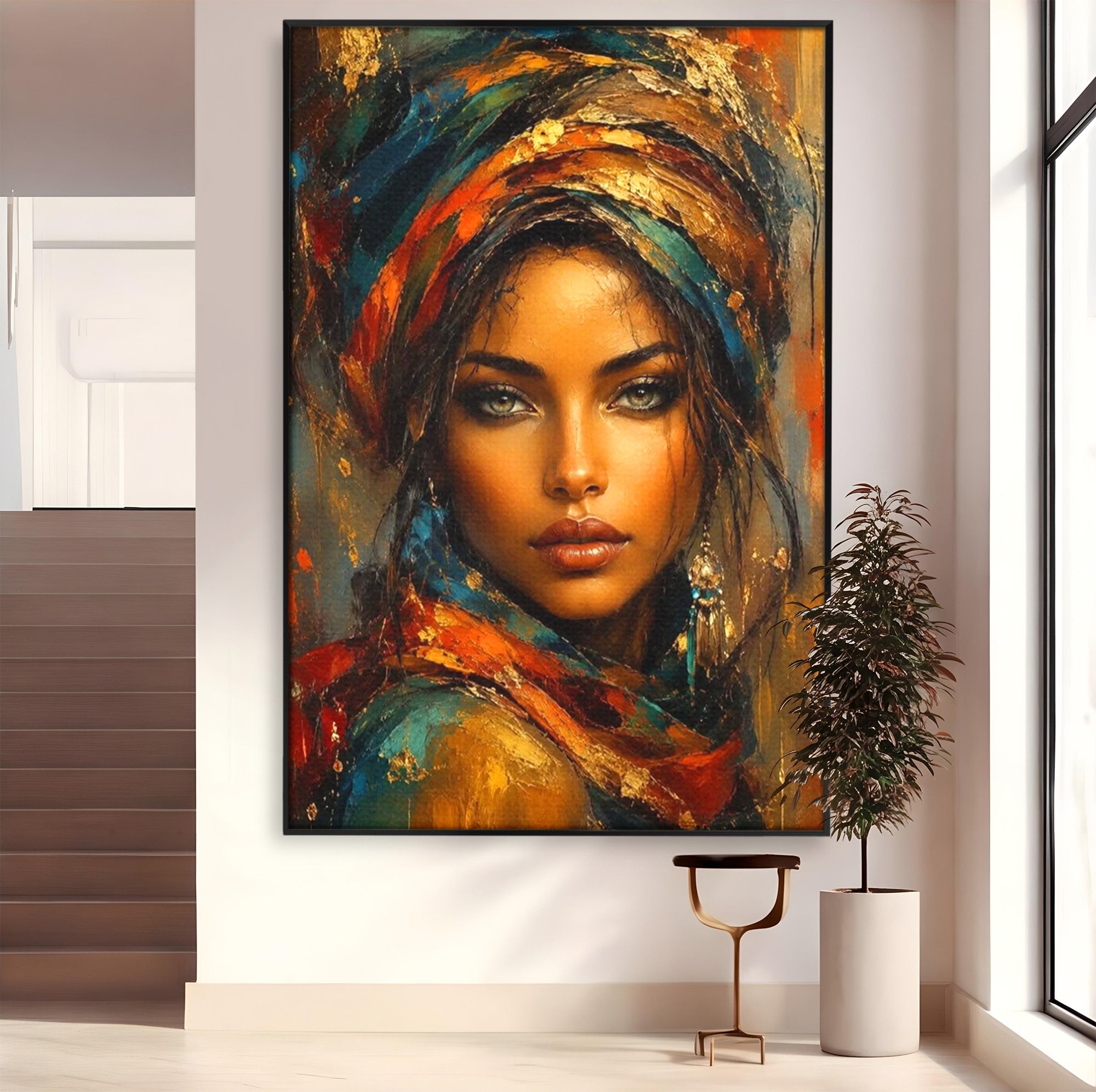 Tablou Canvas Premium LuxCanva® PI1284, Privire de Safir, Femeie, Orient, Exotic, Arta, Living, Dormitor, Culori Vibrante