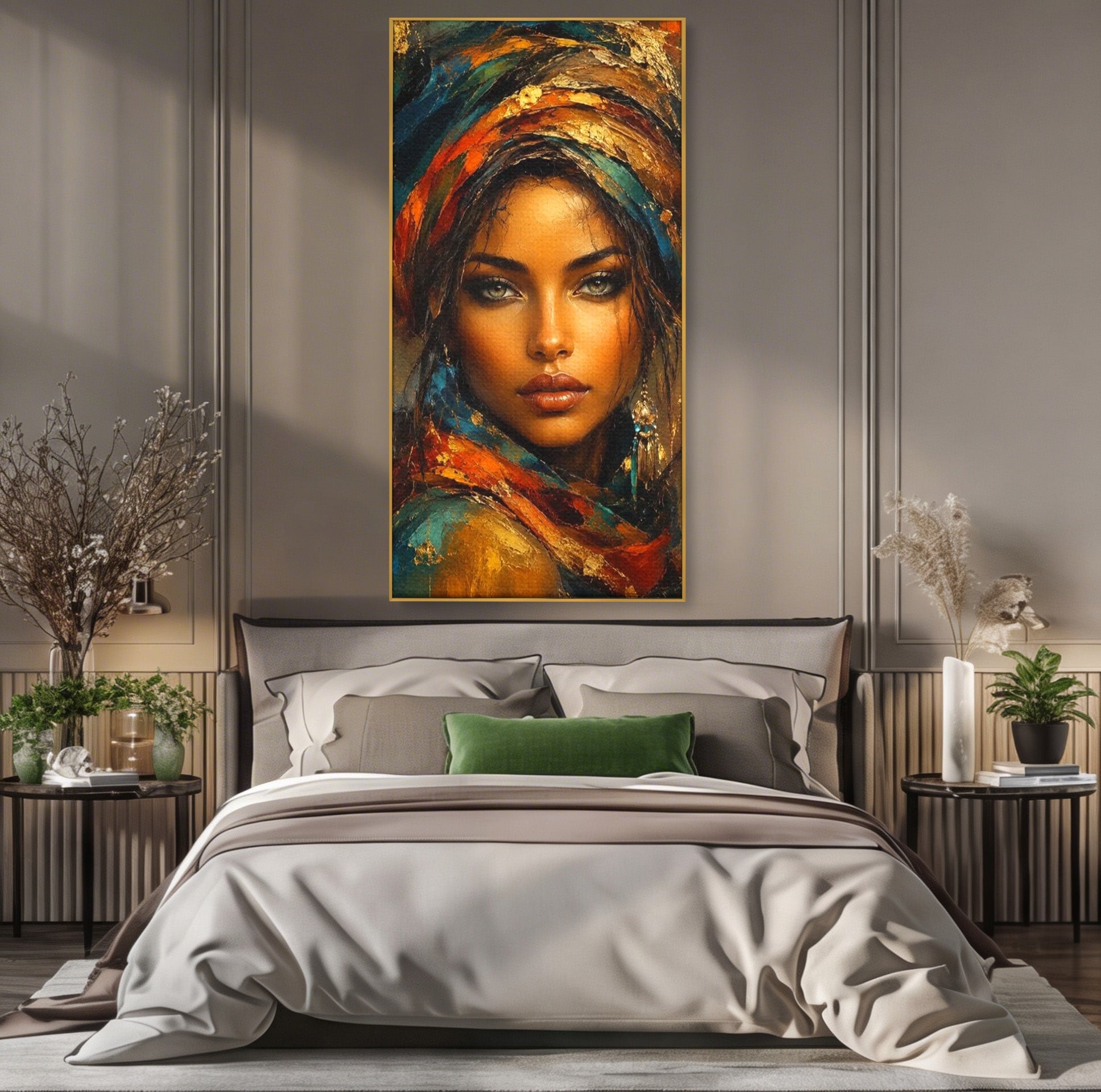 Tablou Canvas Premium LuxCanva® PI1284, Privire de Safir, Femeie, Orient, Exotic, Arta, Living, Dormitor, Culori Vibrante