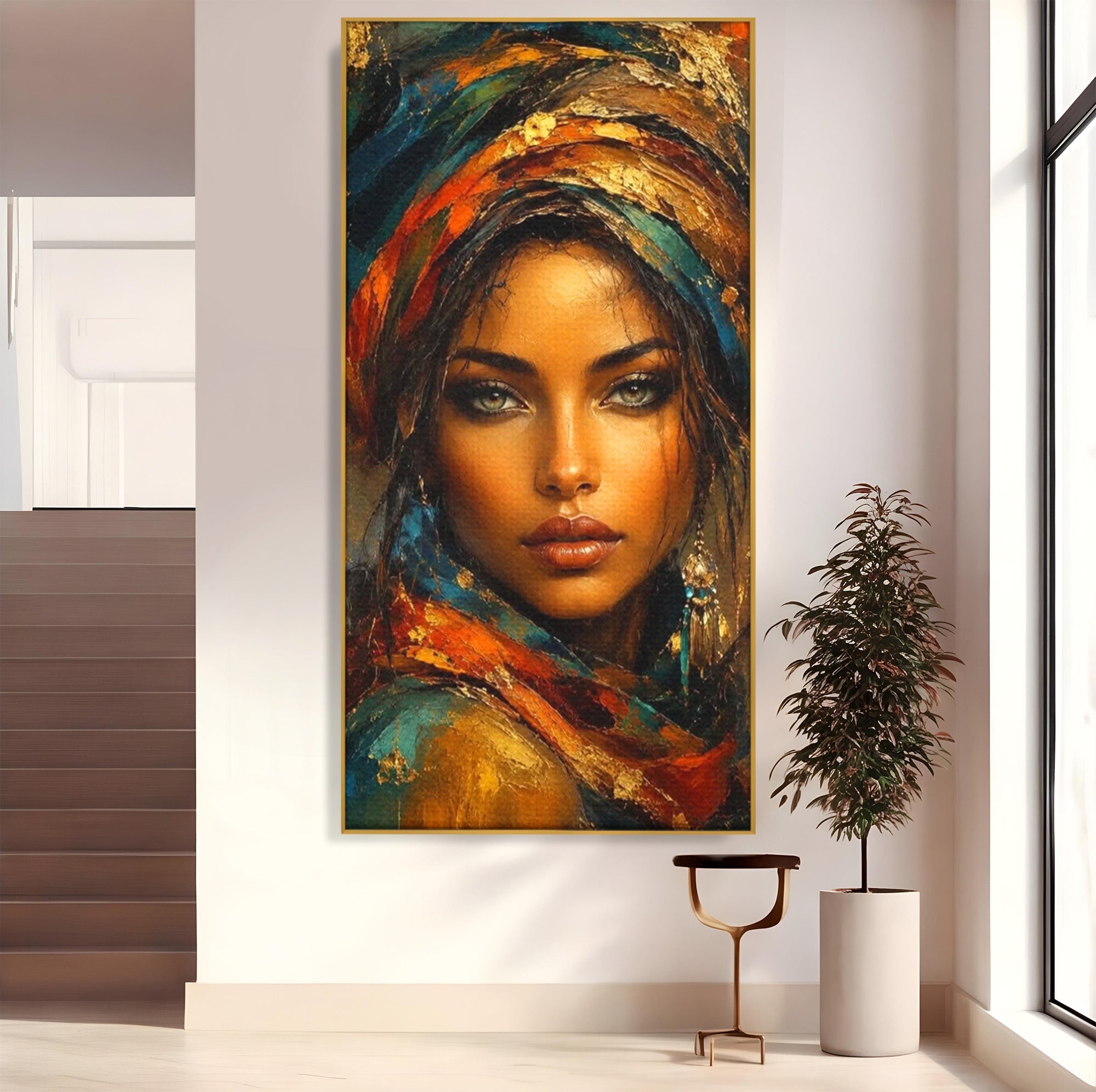 Tablou Canvas Premium LuxCanva® PI1284, Privire de Safir, Femeie, Orient, Exotic, Arta, Living, Dormitor, Culori Vibrante