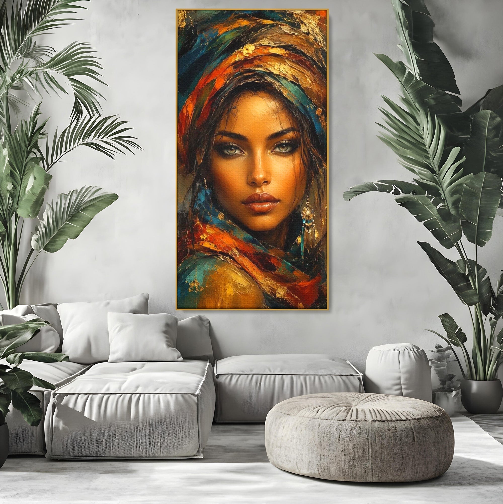 Tablou Canvas Premium LuxCanva® PI1284, Privire de Safir, Femeie, Orient, Exotic, Arta, Living, Dormitor, Culori Vibrante