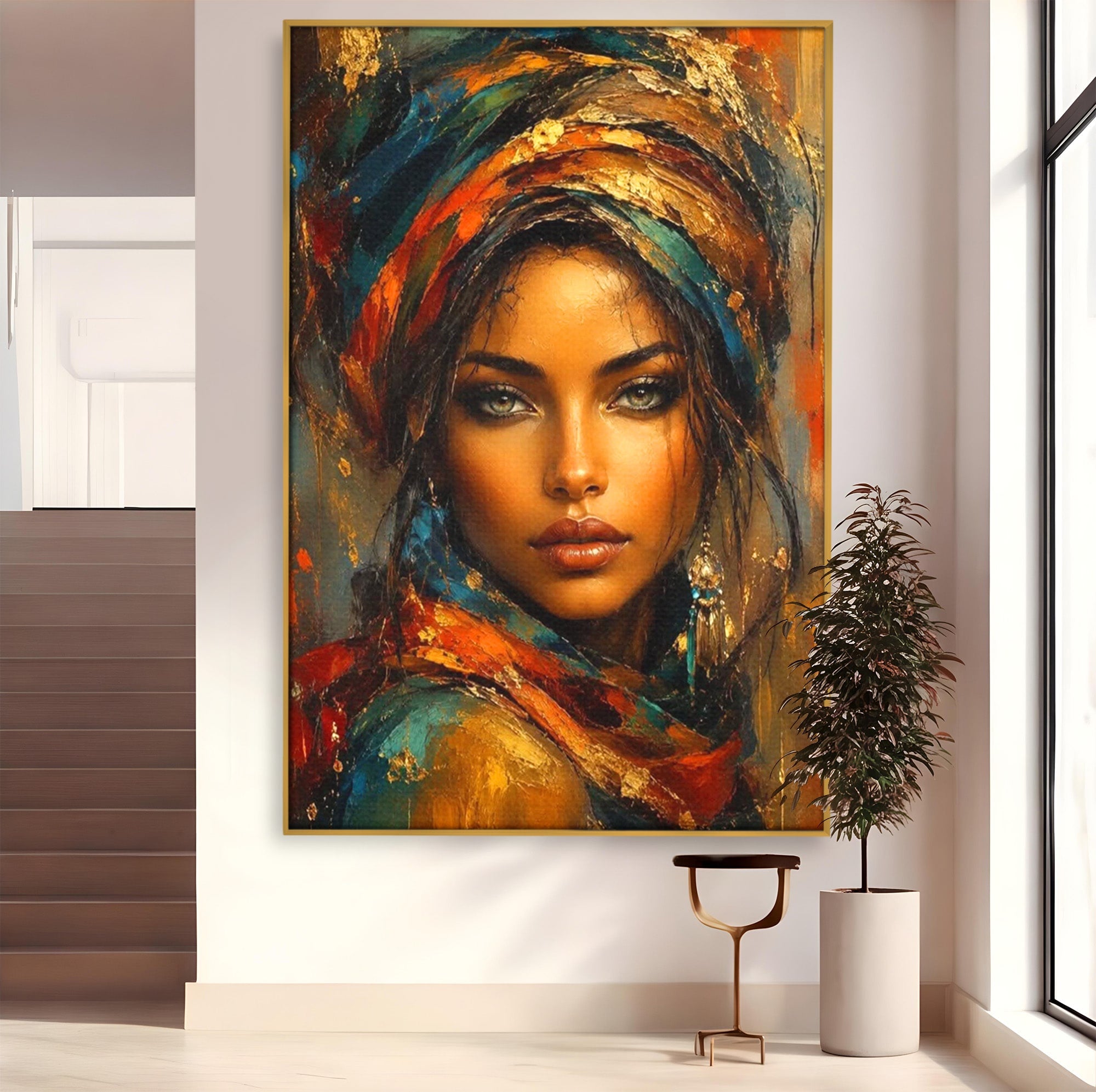 Tablou Canvas Premium LuxCanva® PI1284, Privire de Safir, Femeie, Orient, Exotic, Arta, Living, Dormitor, Culori Vibrante