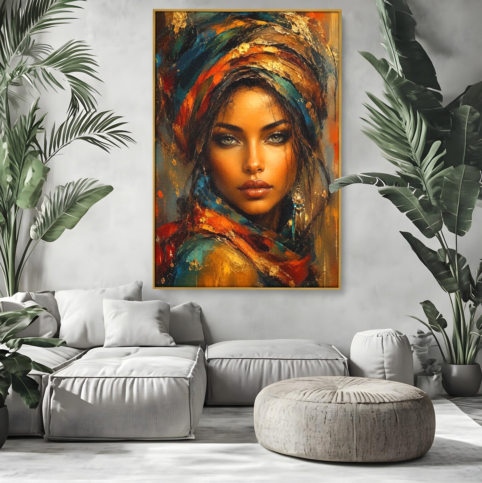 Tablou Canvas Premium LuxCanva® PI1284, Privire de Safir, Femeie, Orient, Exotic, Arta, Living, Dormitor, Culori Vibrante
