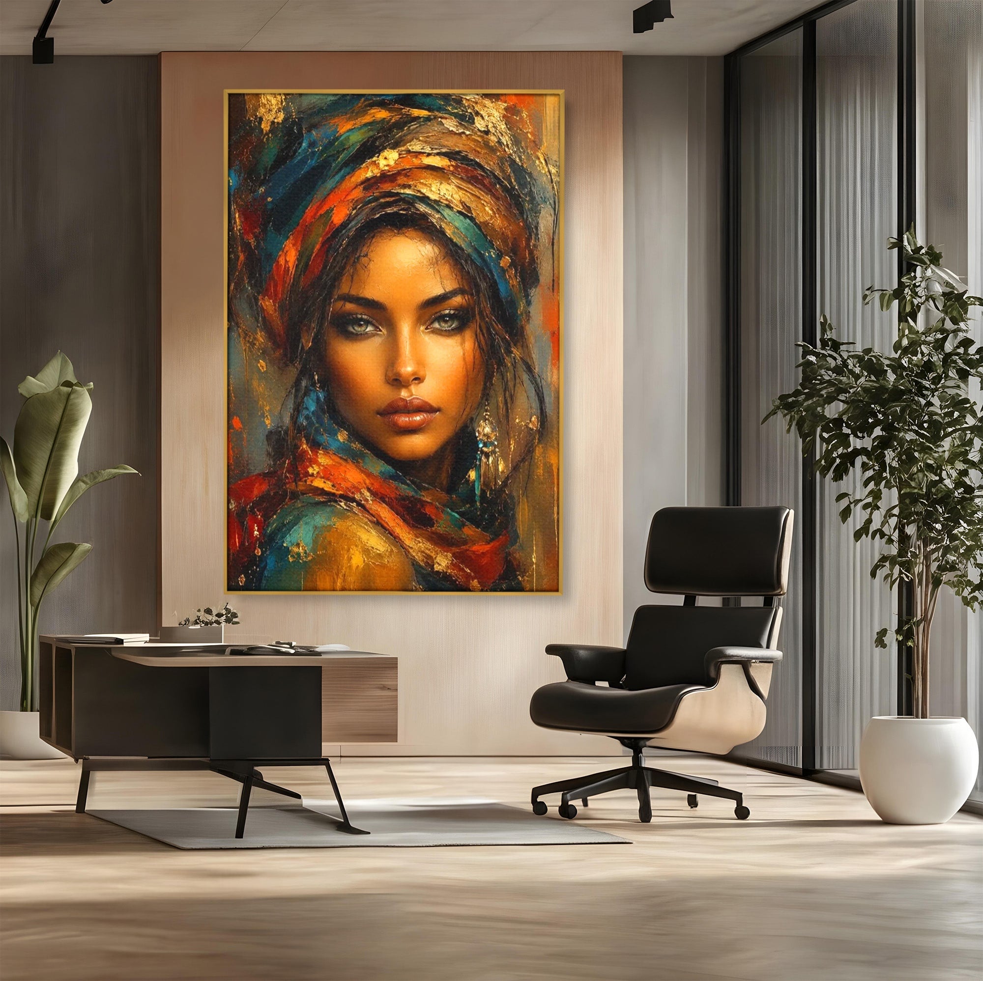 Tablou Canvas Premium LuxCanva® PI1284, Privire de Safir, Femeie, Orient, Exotic, Arta, Living, Dormitor, Culori Vibrante
