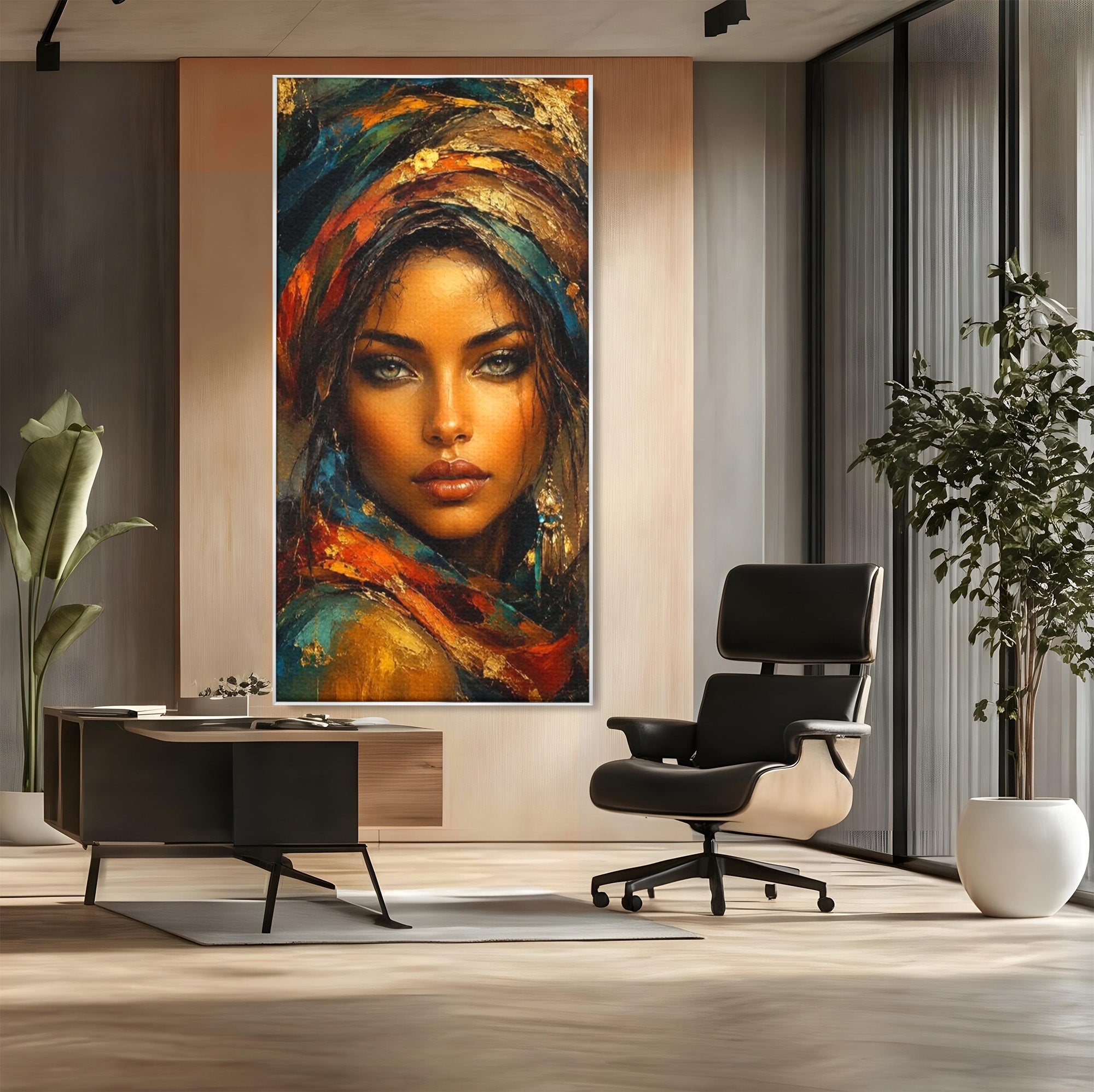 Tablou Canvas Premium LuxCanva® PI1284, Privire de Safir, Femeie, Orient, Exotic, Arta, Living, Dormitor, Culori Vibrante