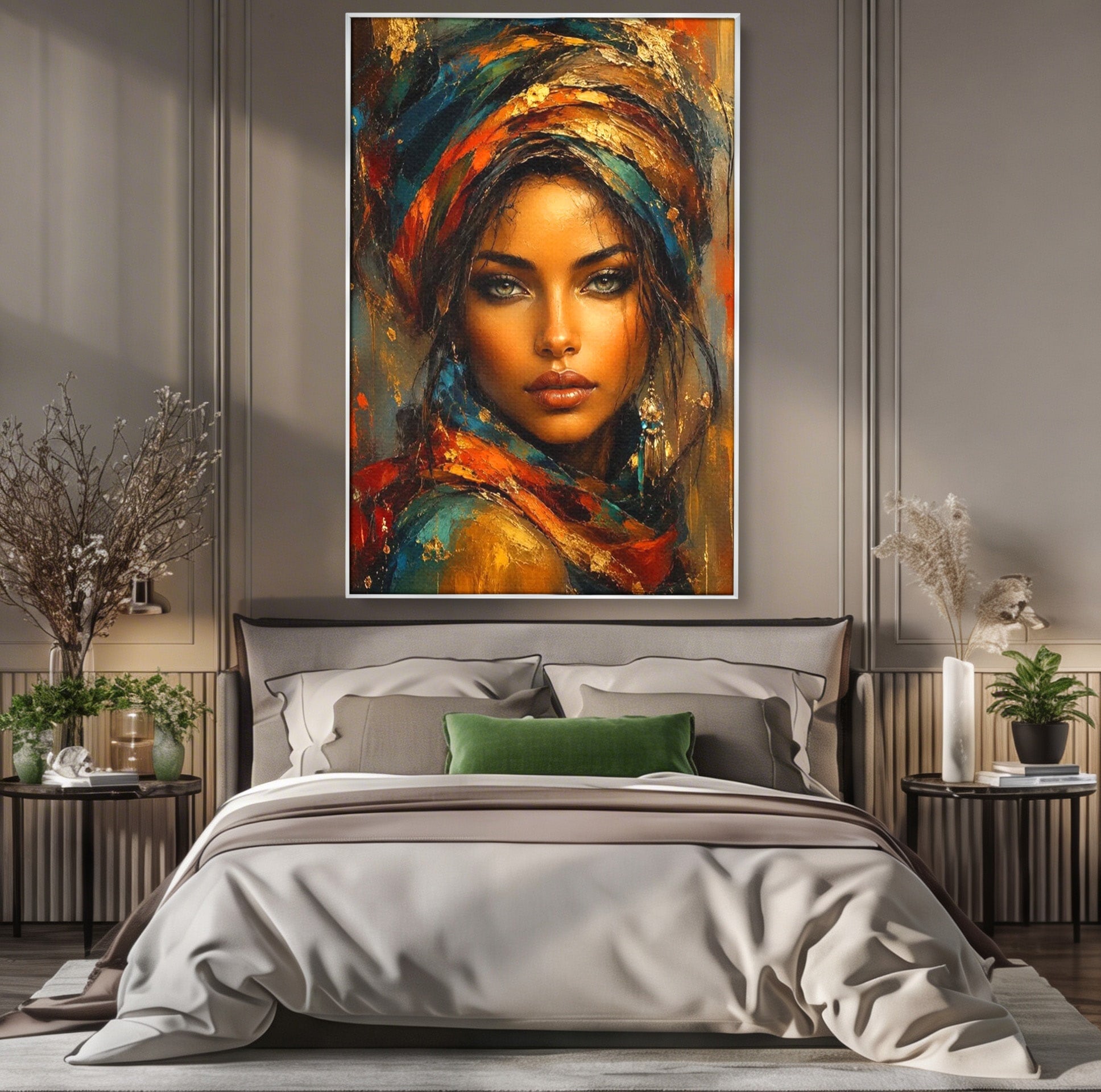 Tablou Canvas Premium LuxCanva® PI1284, Privire de Safir, Femeie, Orient, Exotic, Arta, Living, Dormitor, Culori Vibrante