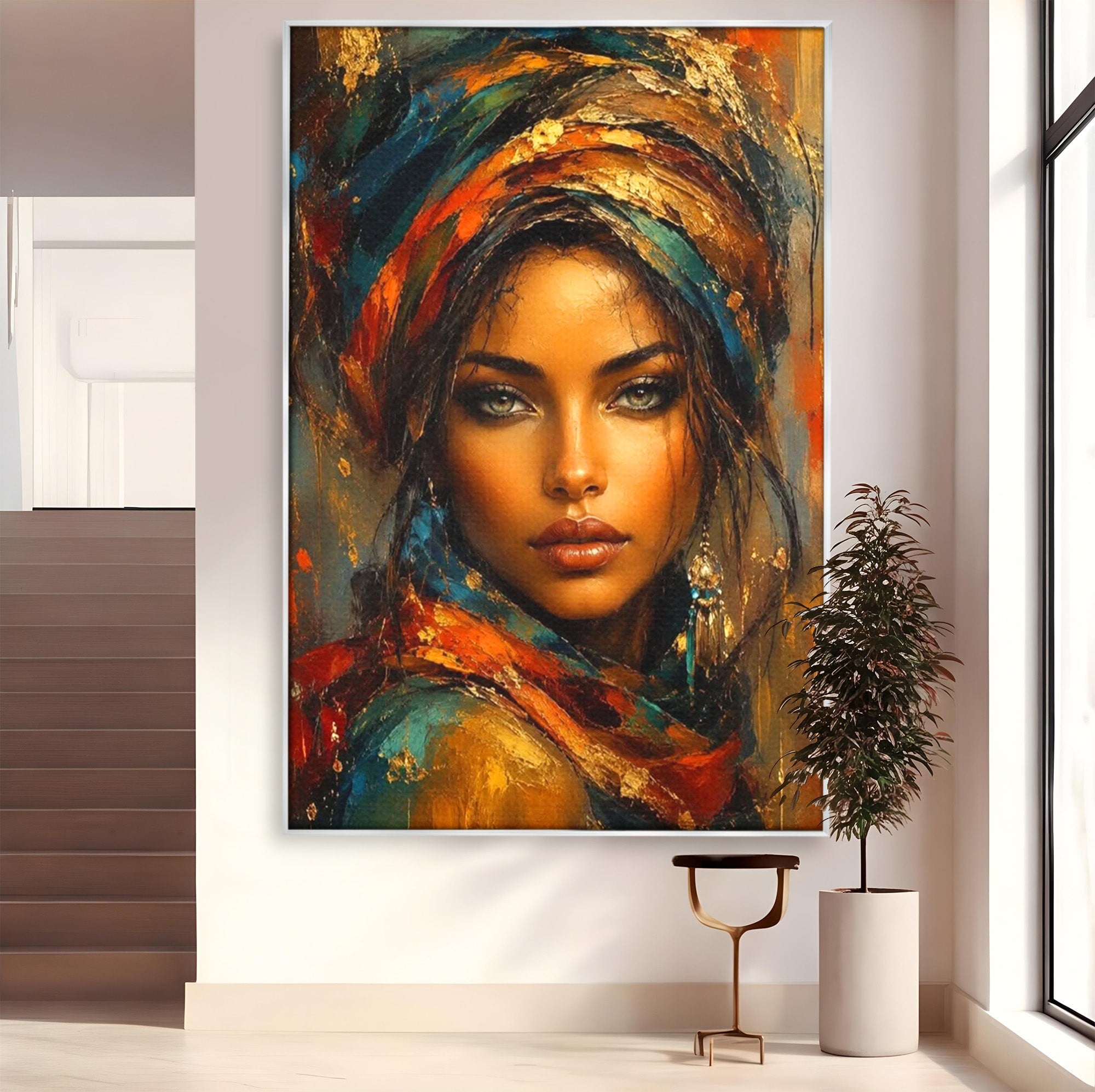 Tablou Canvas Premium LuxCanva® PI1284, Privire de Safir, Femeie, Orient, Exotic, Arta, Living, Dormitor, Culori Vibrante