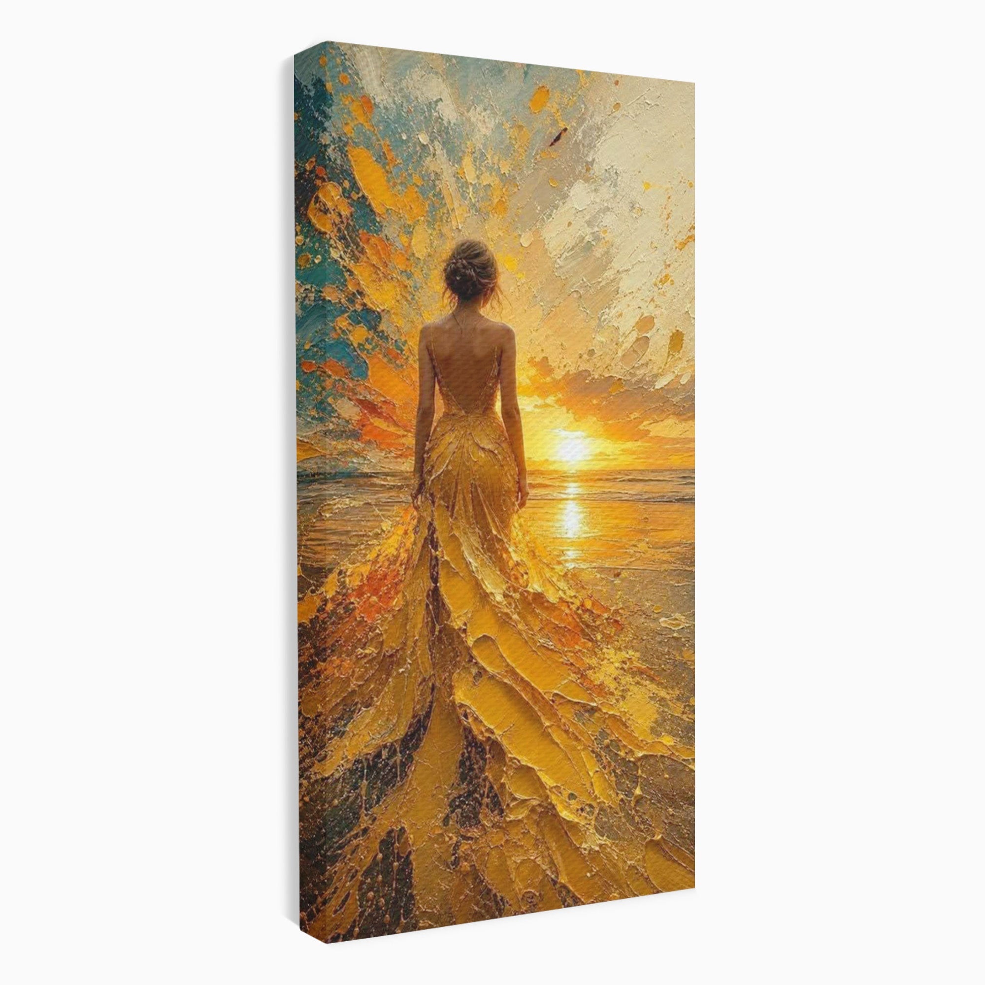 Tablou Canvas Premium LuxCanva® PI1285, Femeie La Apus, Zare, Divin, Mare, Living, Peisaj, Dormitor, Culori Vibrante