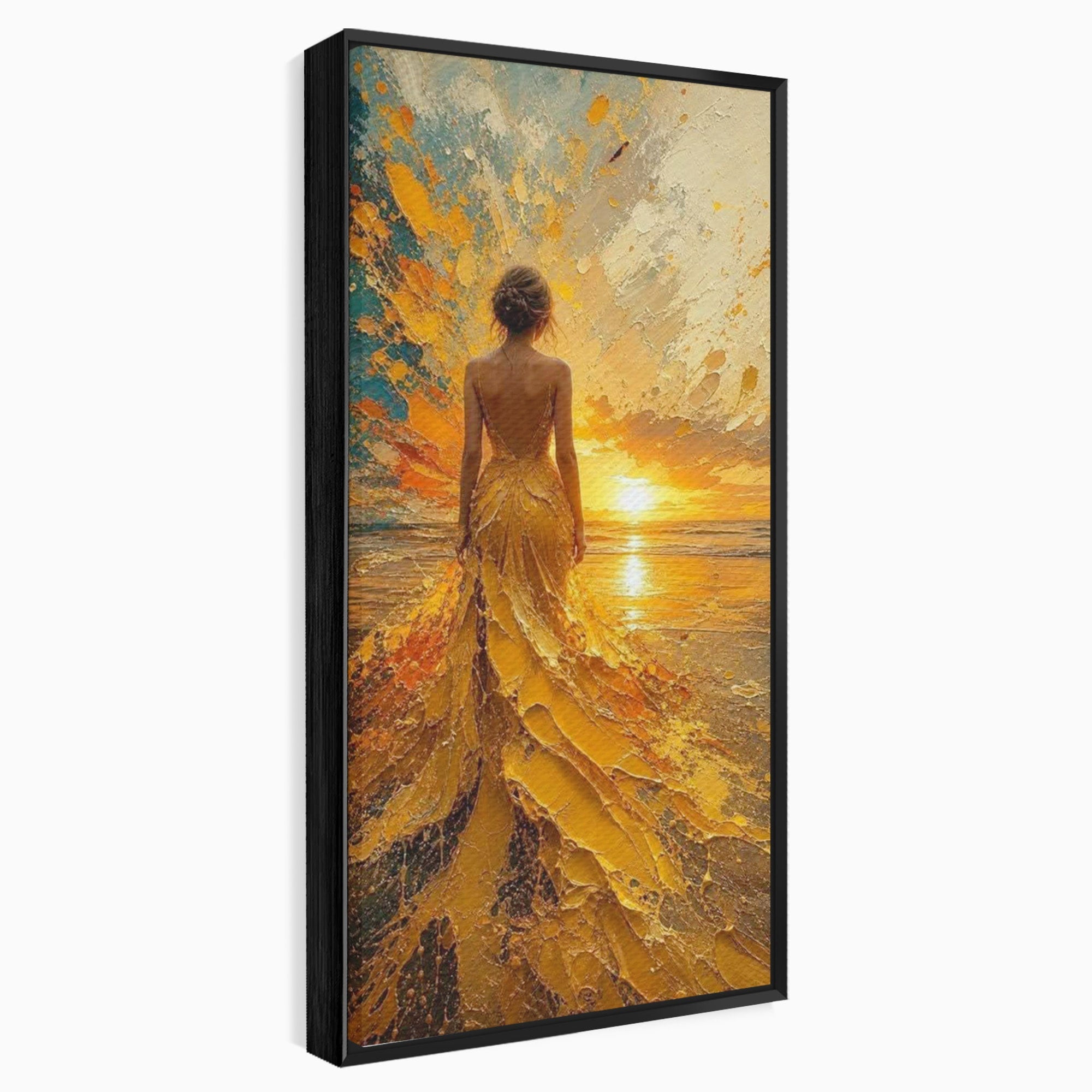 Tablou Canvas Premium LuxCanva® PI1285, Femeie La Apus, Zare, Divin, Mare, Living, Peisaj, Dormitor, Culori Vibrante
