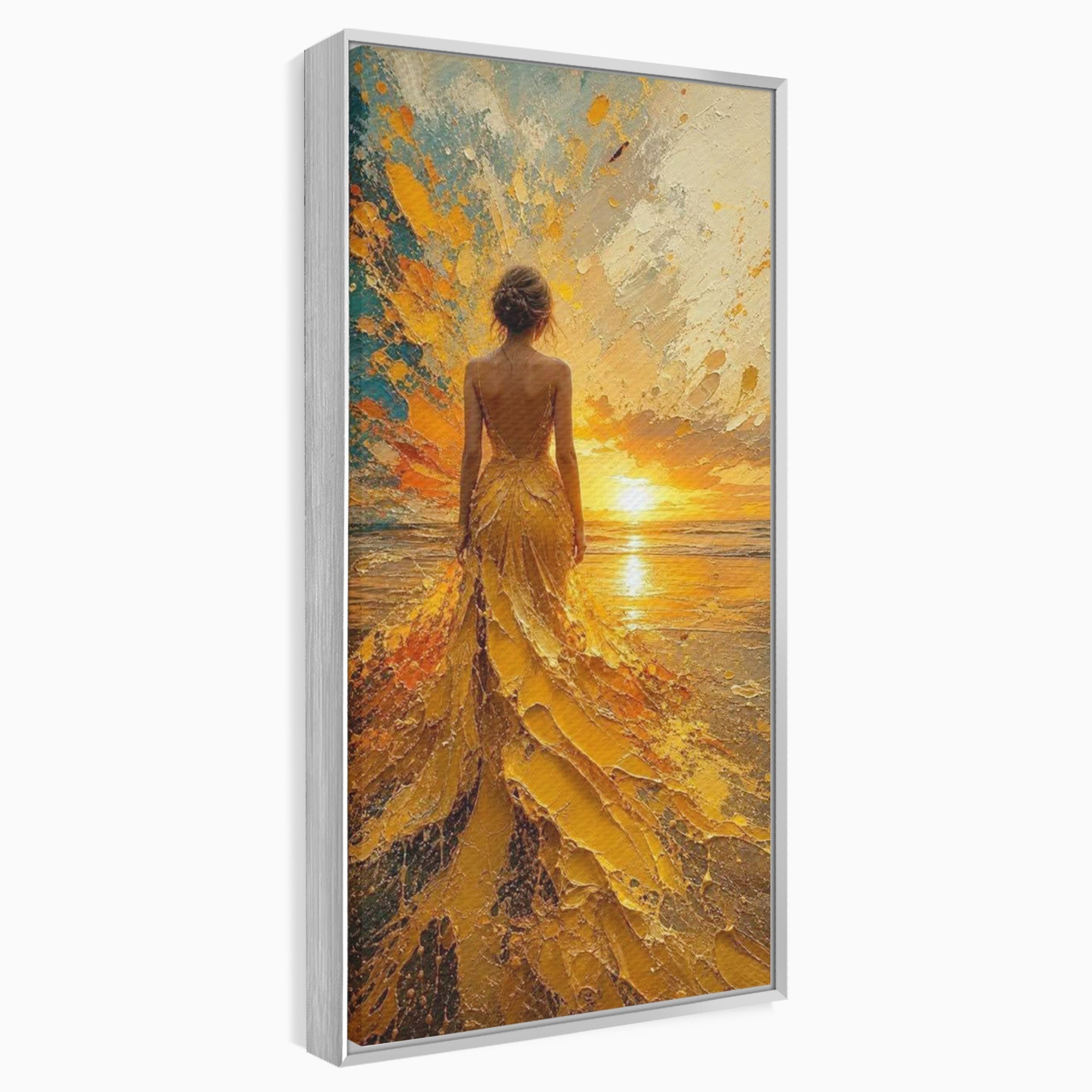 Tablou Canvas Premium LuxCanva® PI1285, Femeie La Apus, Zare, Divin, Mare, Living, Peisaj, Dormitor, Culori Vibrante
