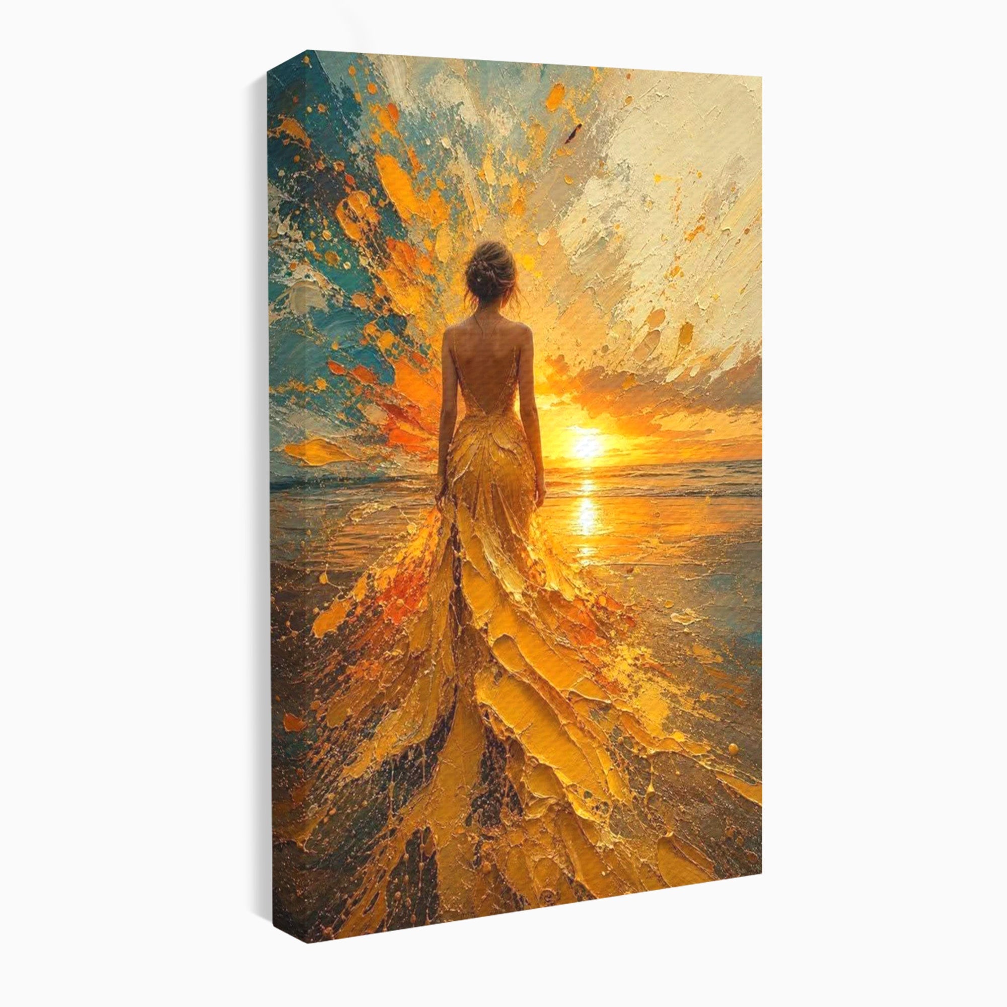 Tablou Canvas Premium LuxCanva® PI1285, Femeie La Apus, Zare, Divin, Mare, Living, Peisaj, Dormitor, Culori Vibrante