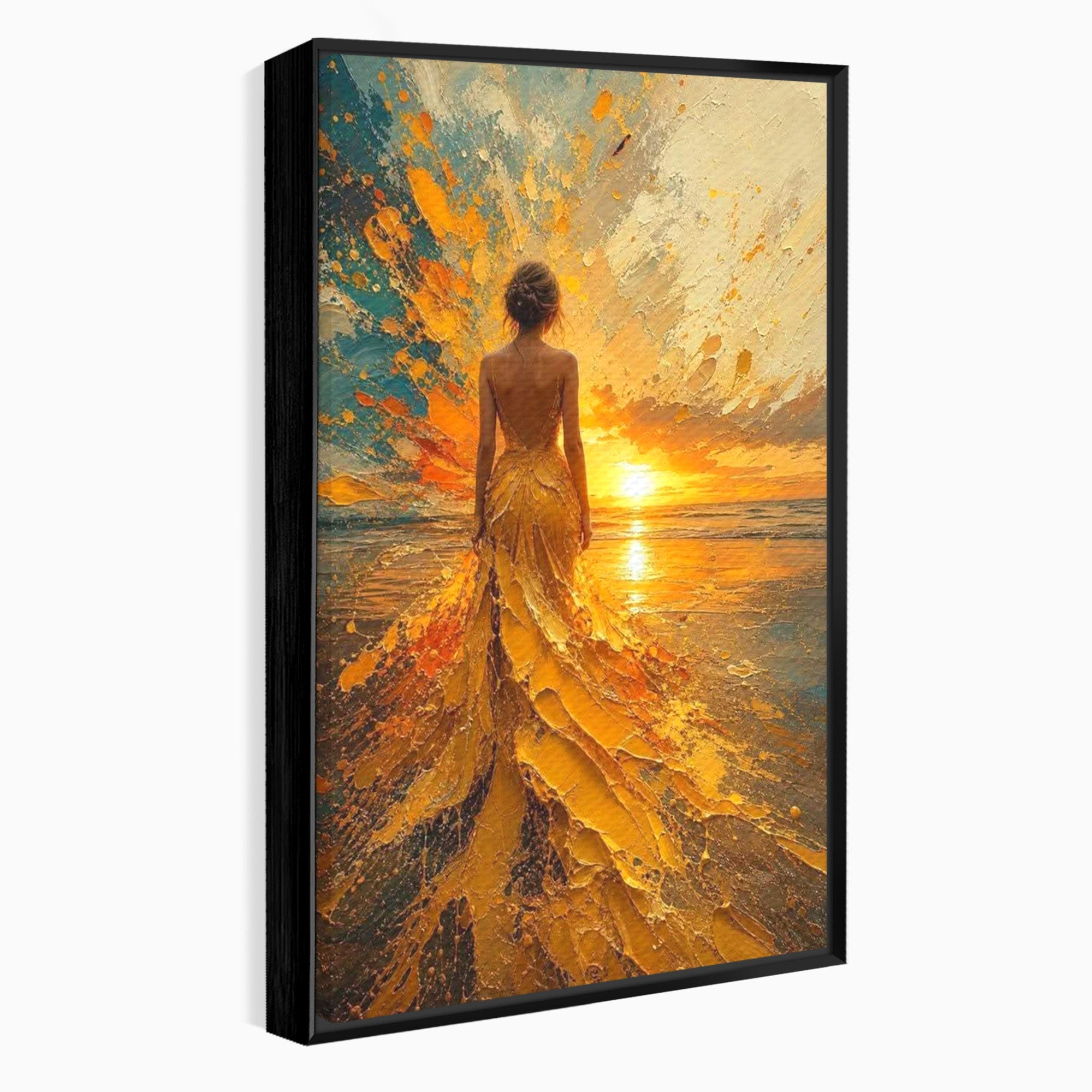 Tablou Canvas Premium LuxCanva® PI1285, Femeie La Apus, Zare, Divin, Mare, Living, Peisaj, Dormitor, Culori Vibrante