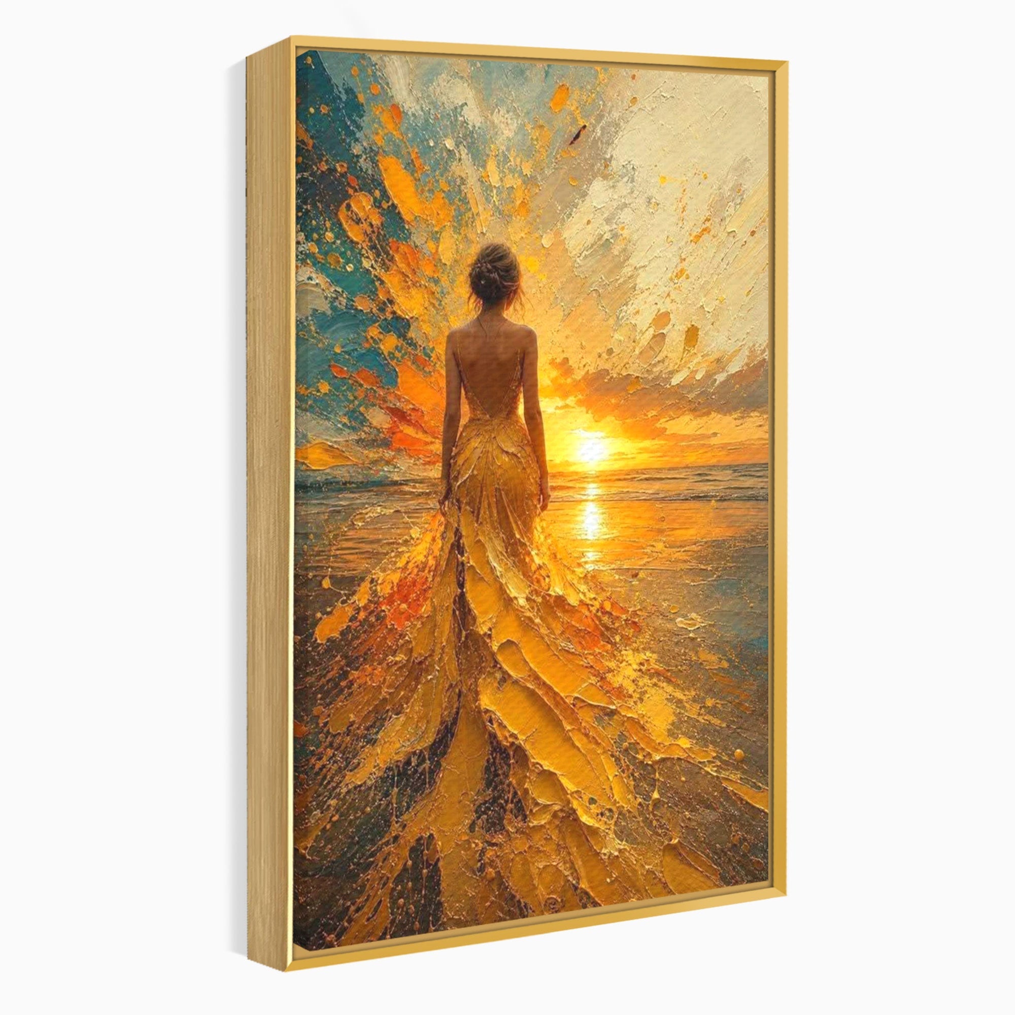 Tablou Canvas Premium LuxCanva® PI1285, Femeie La Apus, Zare, Divin, Mare, Living, Peisaj, Dormitor, Culori Vibrante