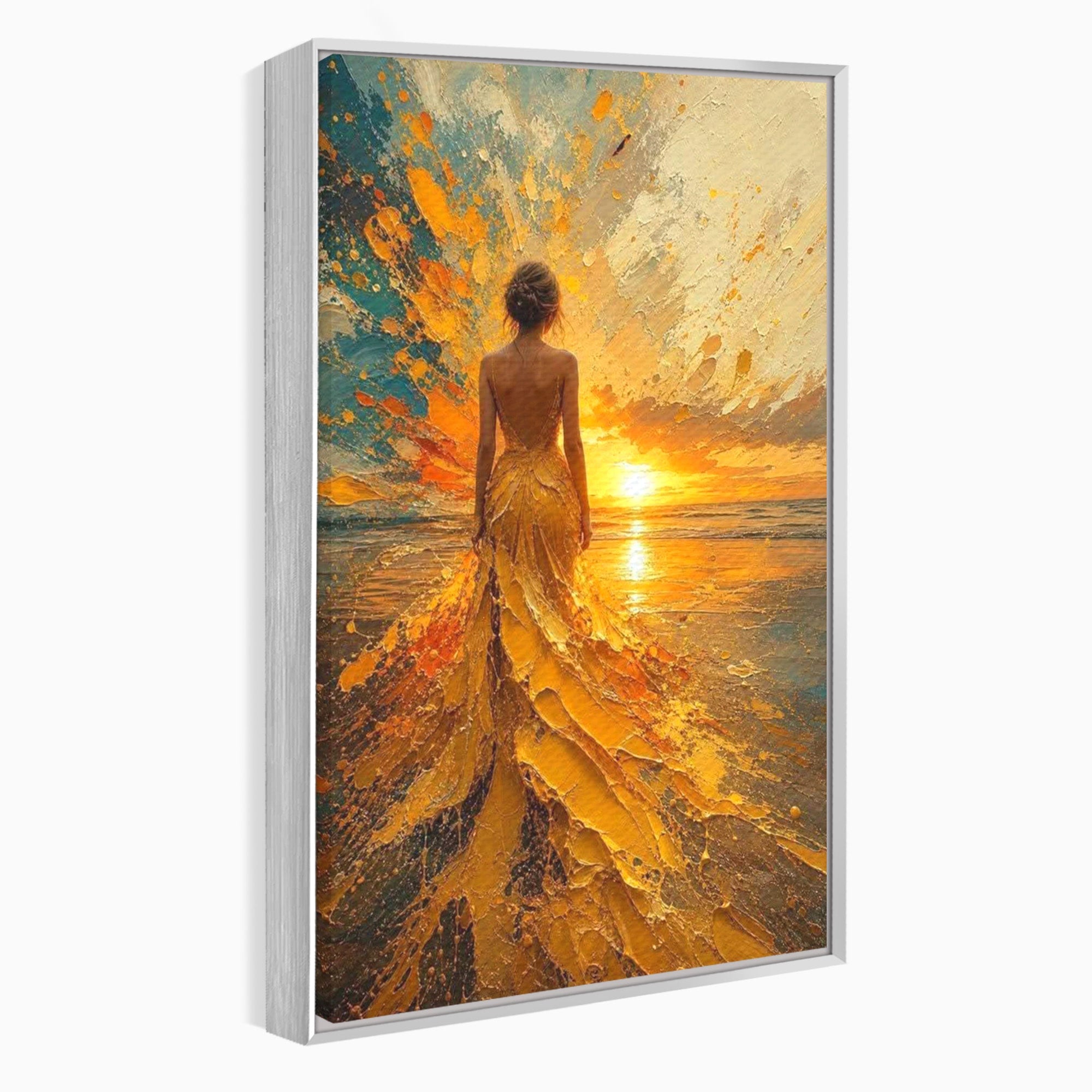 Tablou Canvas Premium LuxCanva® PI1285, Femeie La Apus, Zare, Divin, Mare, Living, Peisaj, Dormitor, Culori Vibrante