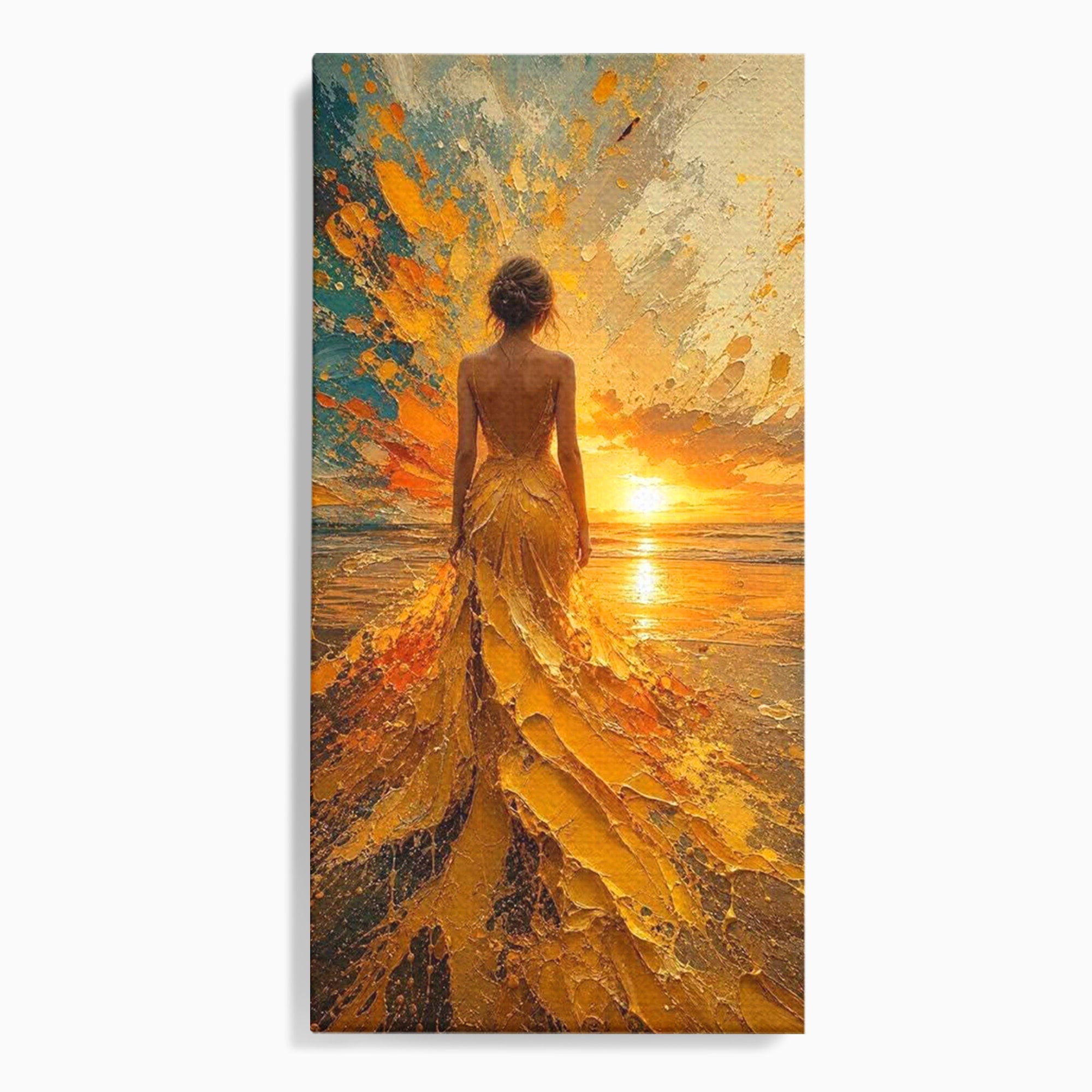 Tablou Canvas Premium LuxCanva® PI1285, Femeie La Apus, Zare, Divin, Mare, Living, Peisaj, Dormitor, Culori Vibrante