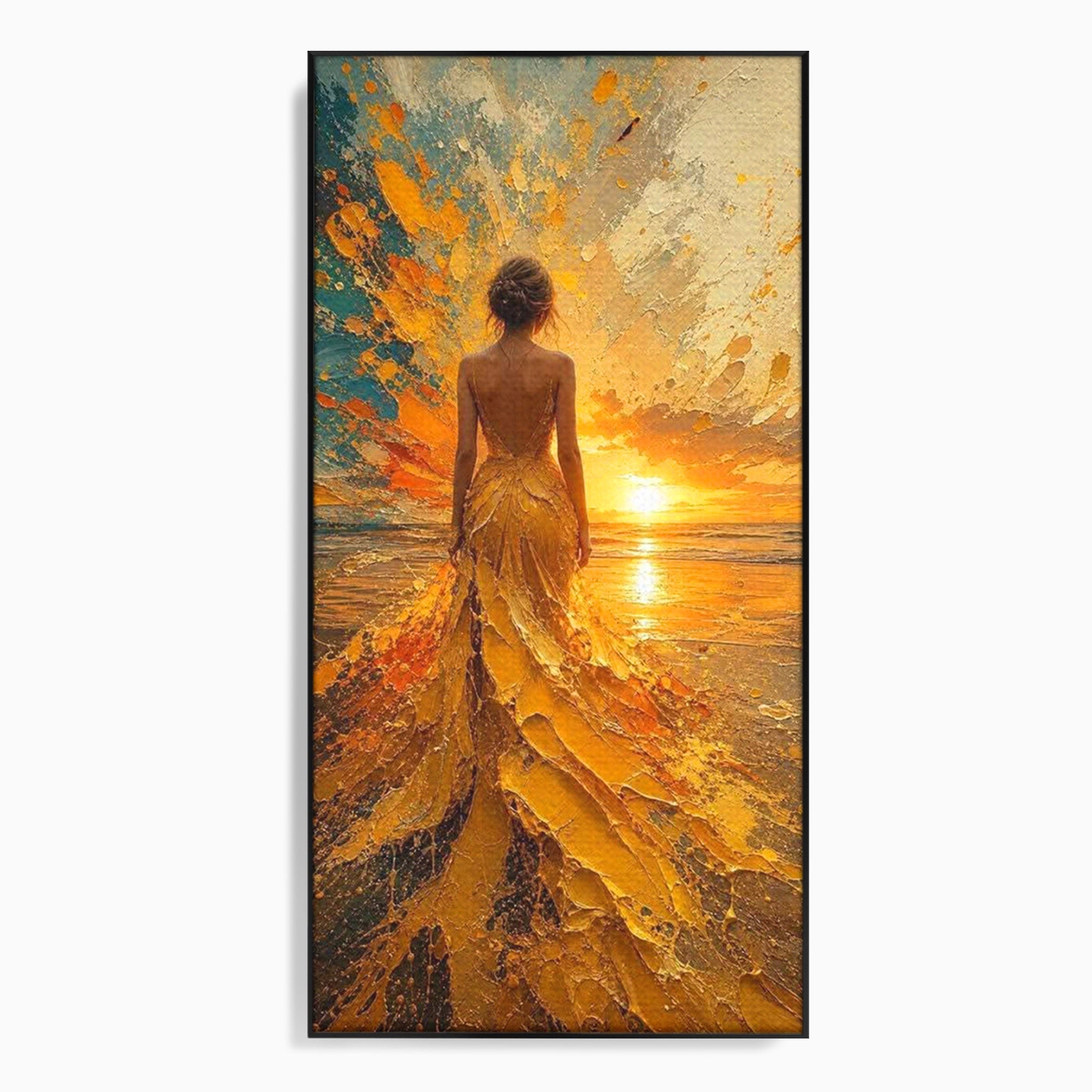 Tablou Canvas Premium LuxCanva® PI1285, Femeie La Apus, Zare, Divin, Mare, Living, Peisaj, Dormitor, Culori Vibrante