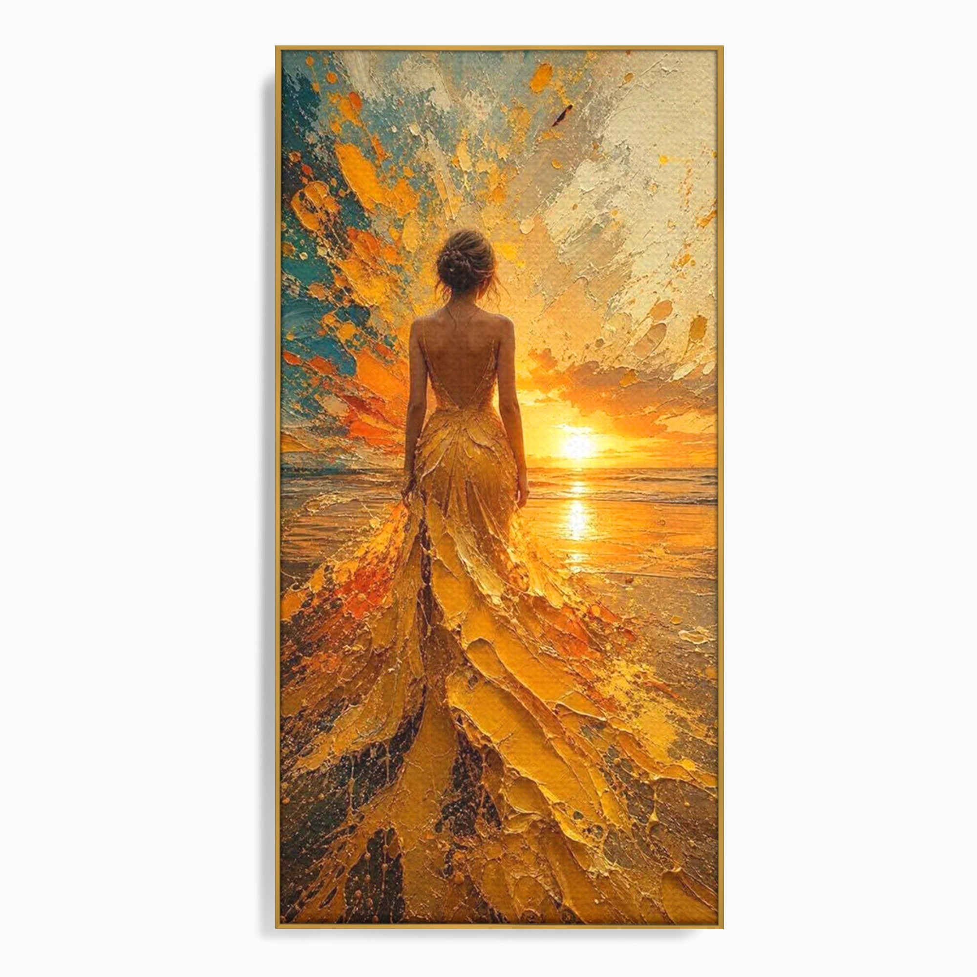 Tablou Canvas Premium LuxCanva® PI1285, Femeie La Apus, Zare, Divin, Mare, Living, Peisaj, Dormitor, Culori Vibrante
