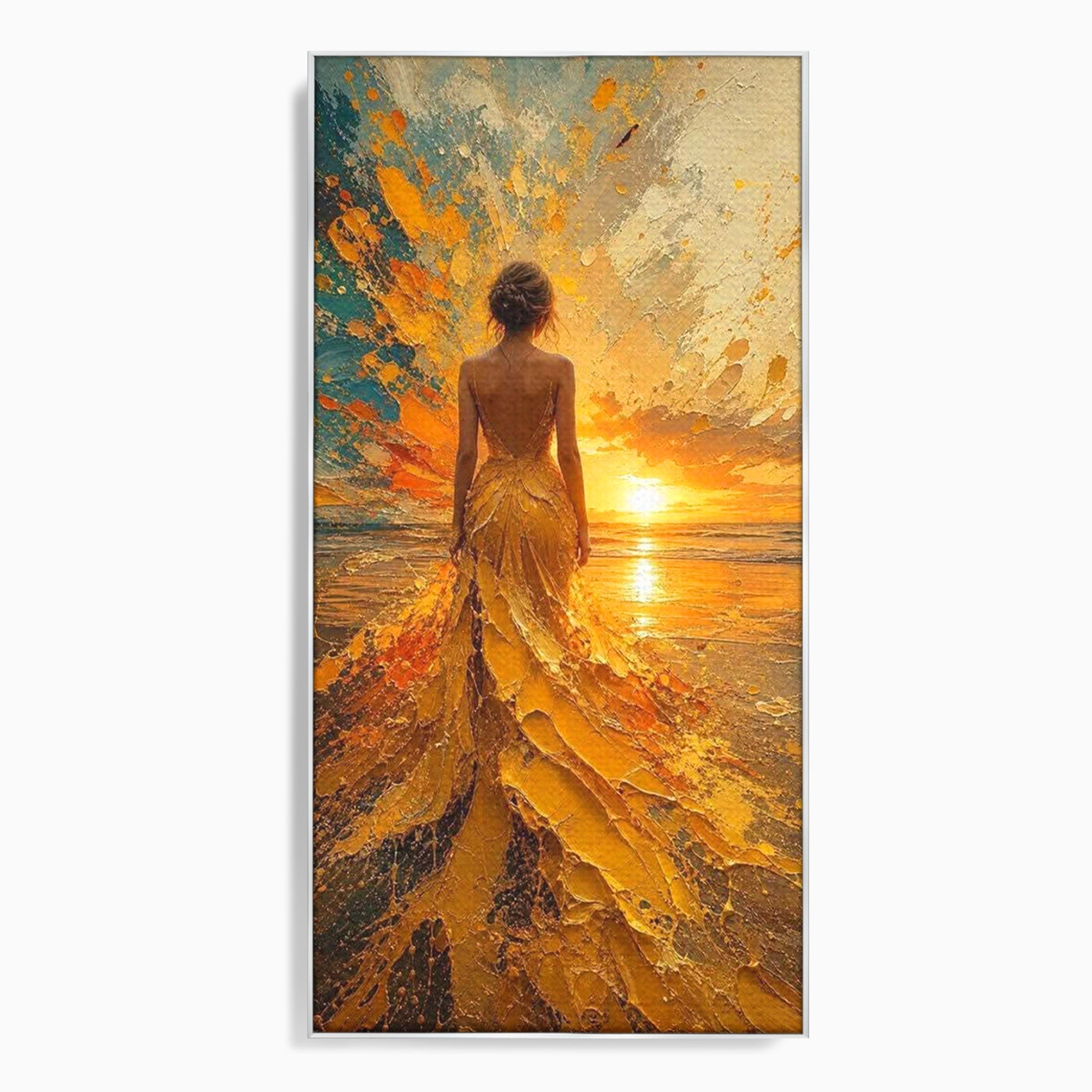Tablou Canvas Premium LuxCanva® PI1285, Femeie La Apus, Zare, Divin, Mare, Living, Peisaj, Dormitor, Culori Vibrante