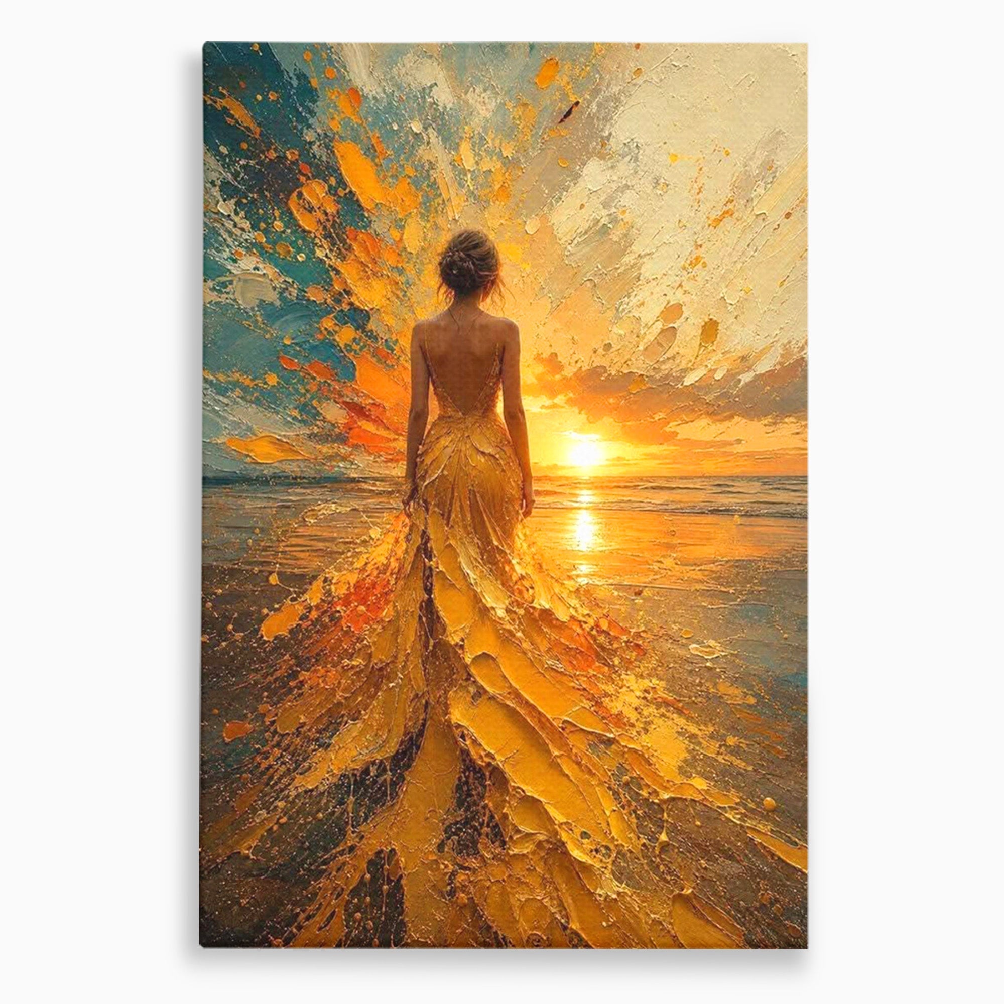 Tablou Canvas Premium LuxCanva® PI1285, Femeie La Apus, Zare, Divin, Mare, Living, Peisaj, Dormitor, Culori Vibrante