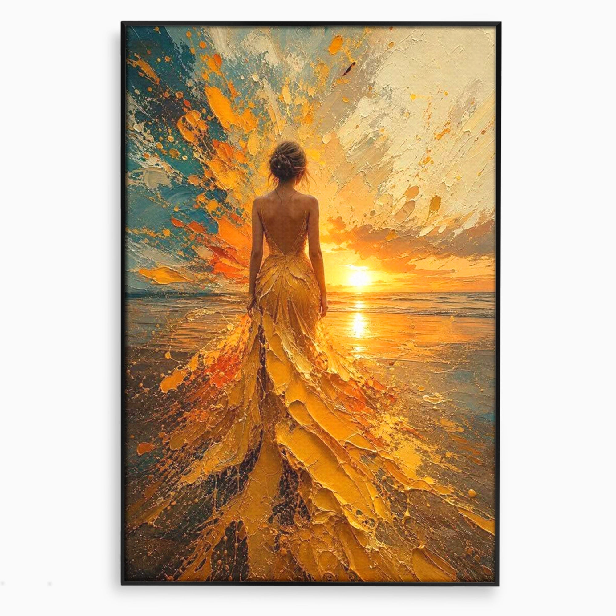 Tablou Canvas Premium LuxCanva® PI1285, Femeie La Apus, Zare, Divin, Mare, Living, Peisaj, Dormitor, Culori Vibrante