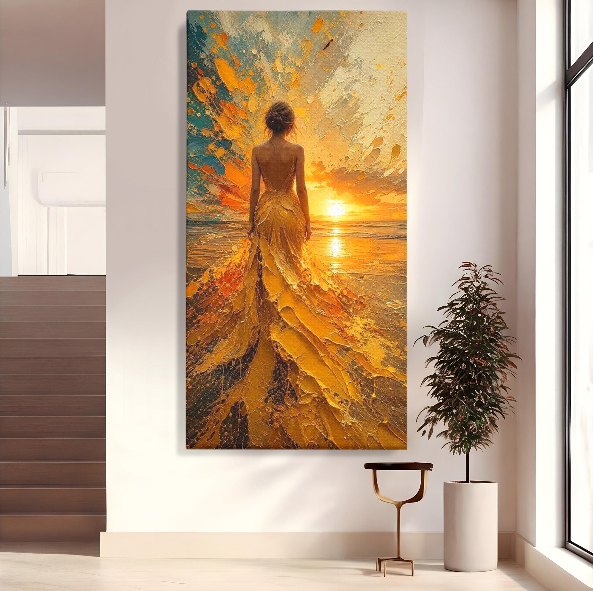 Tablou Canvas Premium LuxCanva® PI1285, Femeie La Apus, Zare, Divin, Mare, Living, Peisaj, Dormitor, Culori Vibrante