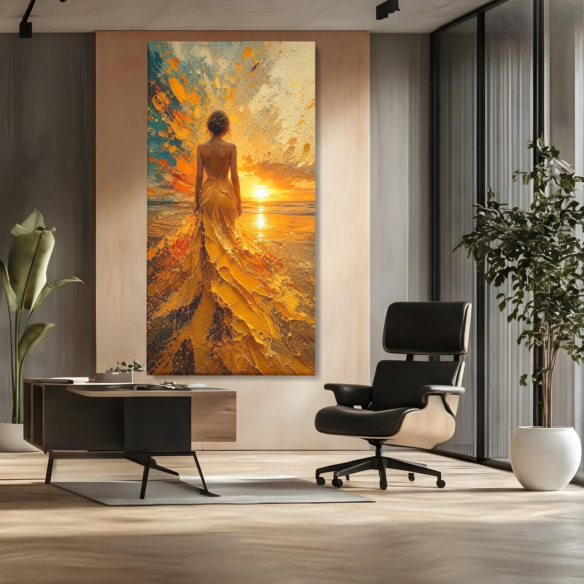 Tablou Canvas Premium LuxCanva® PI1285, Femeie La Apus, Zare, Divin, Mare, Living, Peisaj, Dormitor, Culori Vibrante