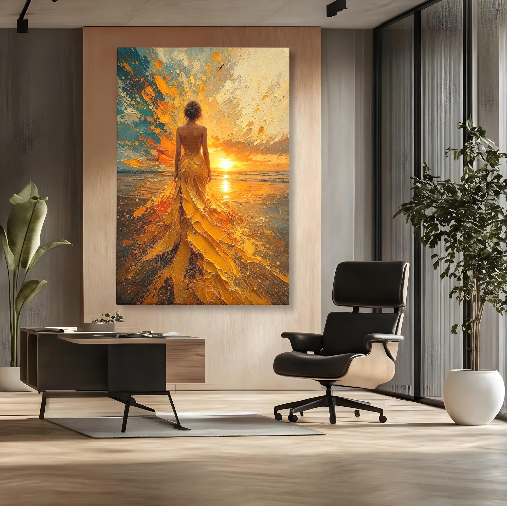 Tablou Canvas Premium LuxCanva® PI1285, Femeie La Apus, Zare, Divin, Mare, Living, Peisaj, Dormitor, Culori Vibrante
