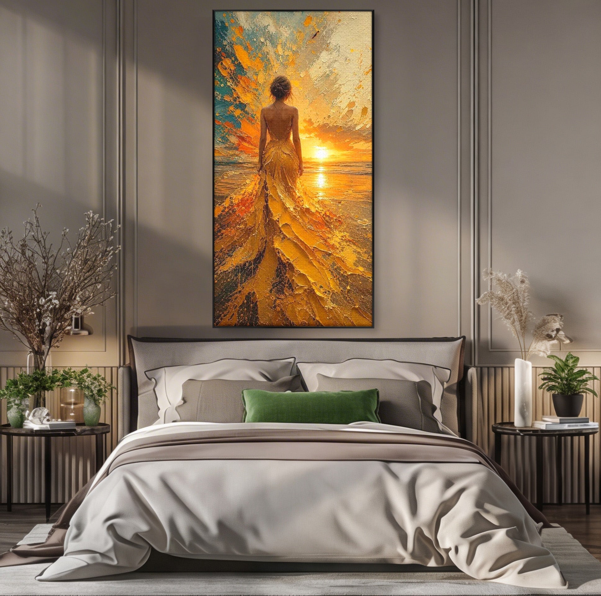 Tablou Canvas Premium LuxCanva® PI1285, Femeie La Apus, Zare, Divin, Mare, Living, Peisaj, Dormitor, Culori Vibrante