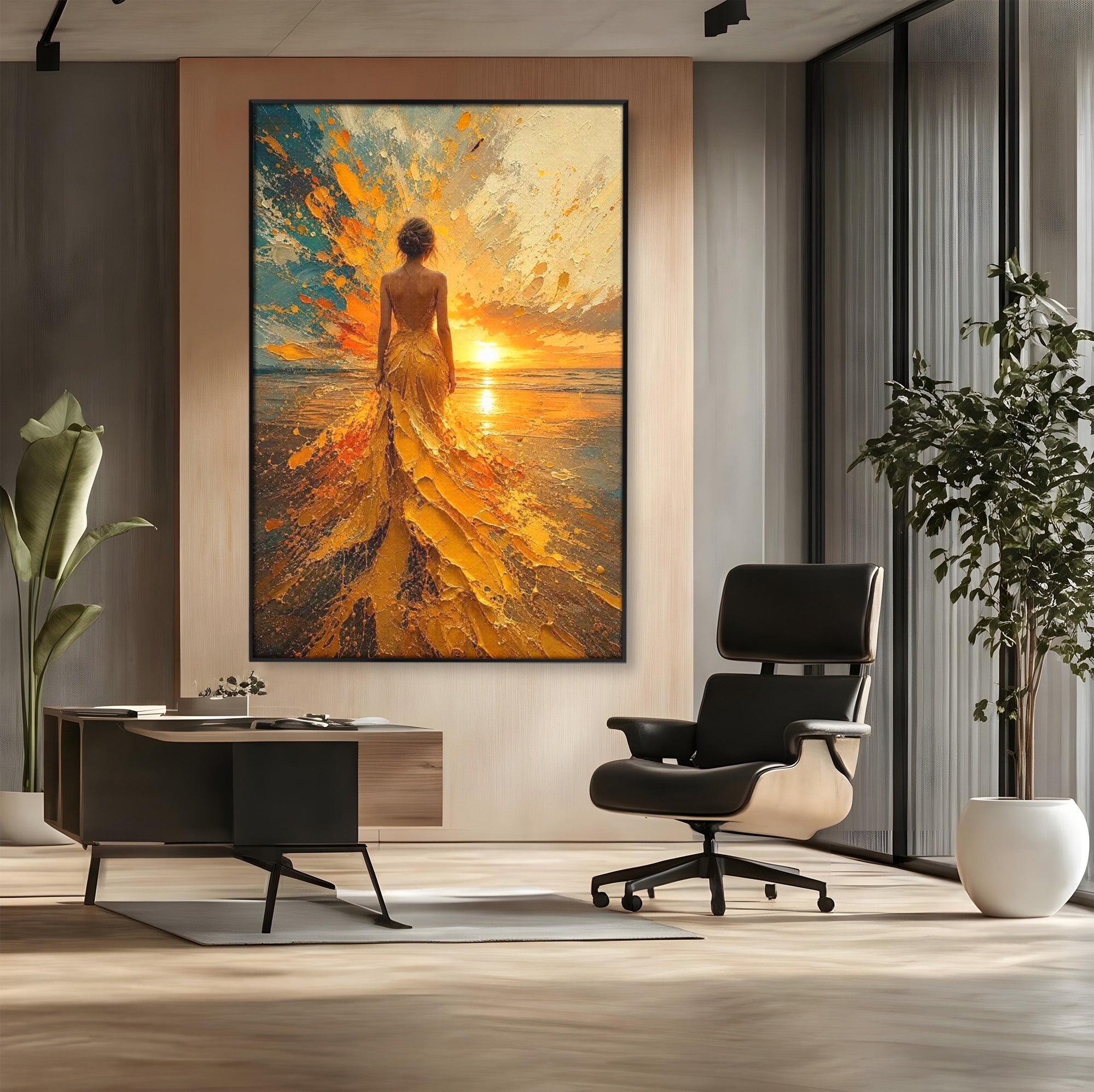 Tablou Canvas Premium LuxCanva® PI1285, Femeie La Apus, Zare, Divin, Mare, Living, Peisaj, Dormitor, Culori Vibrante