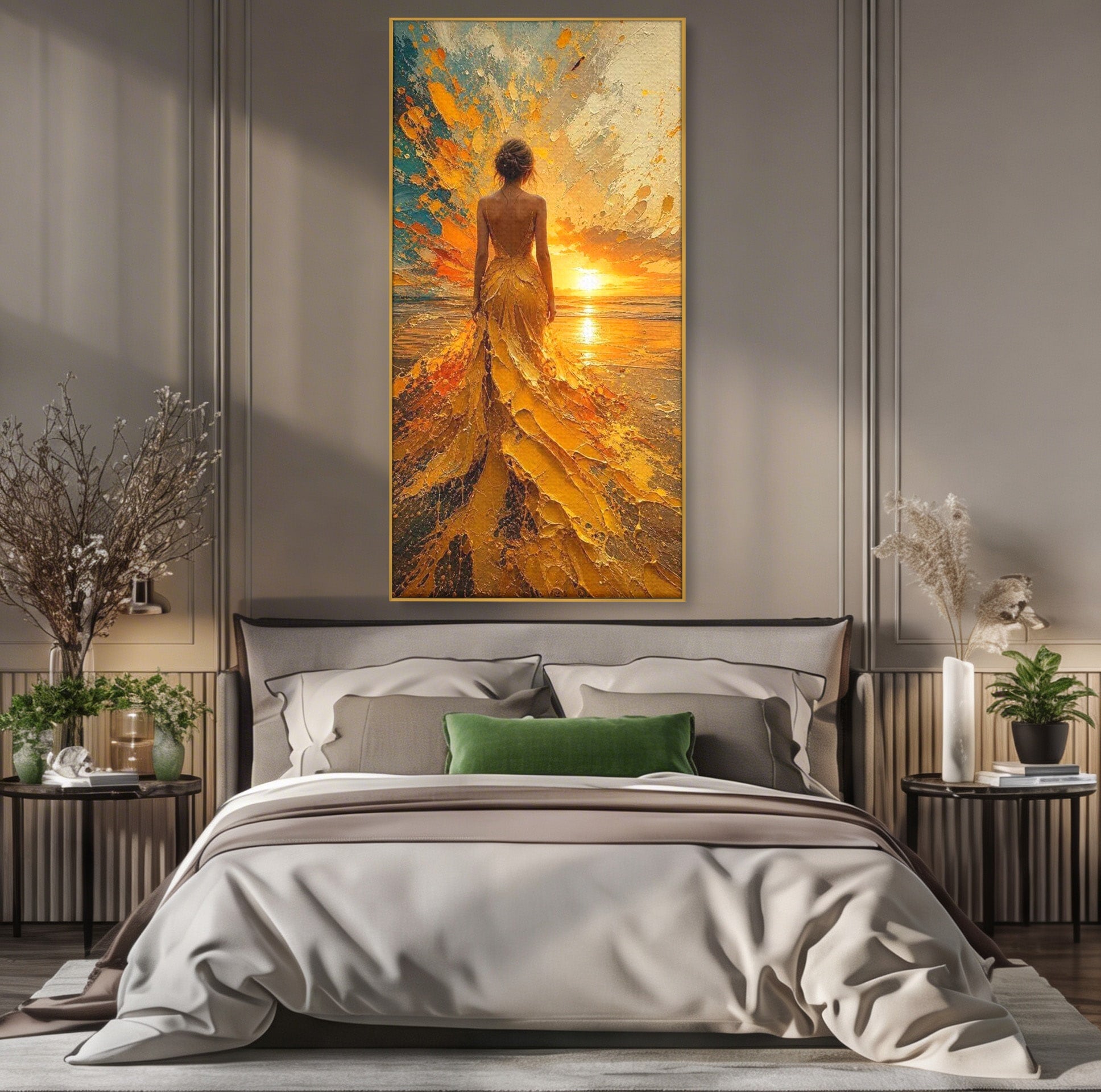 Tablou Canvas Premium LuxCanva® PI1285, Femeie La Apus, Zare, Divin, Mare, Living, Peisaj, Dormitor, Culori Vibrante