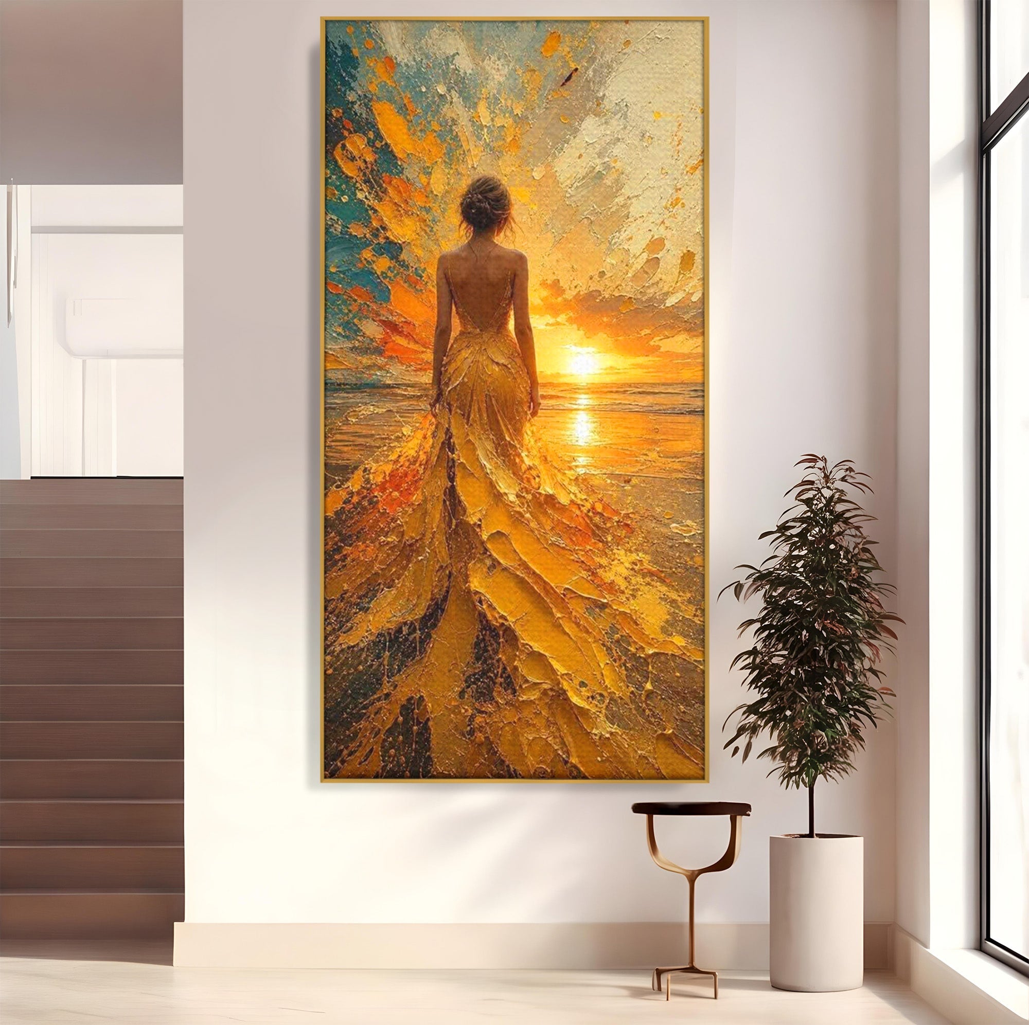 Tablou Canvas Premium LuxCanva® PI1285, Femeie La Apus, Zare, Divin, Mare, Living, Peisaj, Dormitor, Culori Vibrante