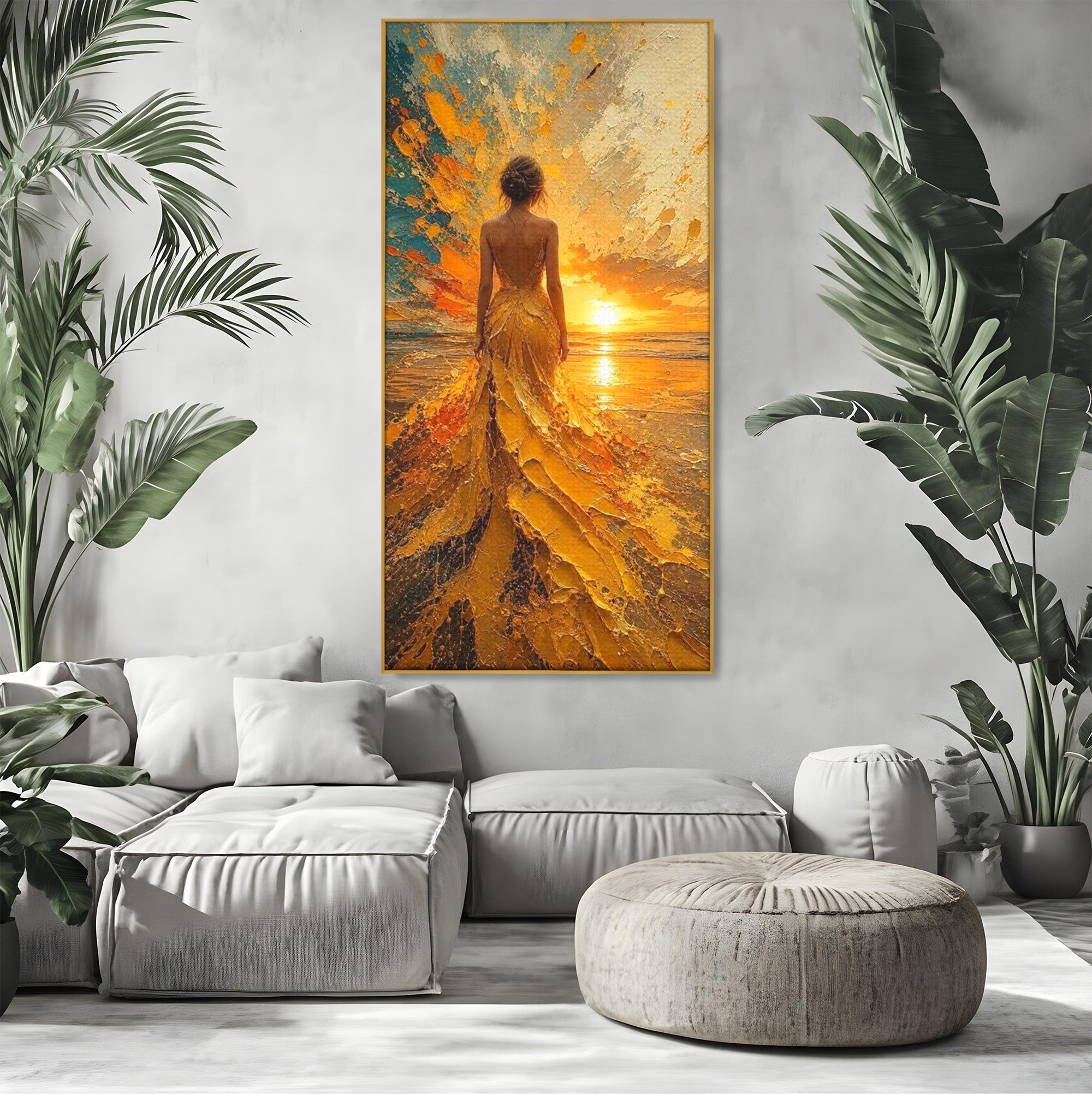 Tablou Canvas Premium LuxCanva® PI1285, Femeie La Apus, Zare, Divin, Mare, Living, Peisaj, Dormitor, Culori Vibrante