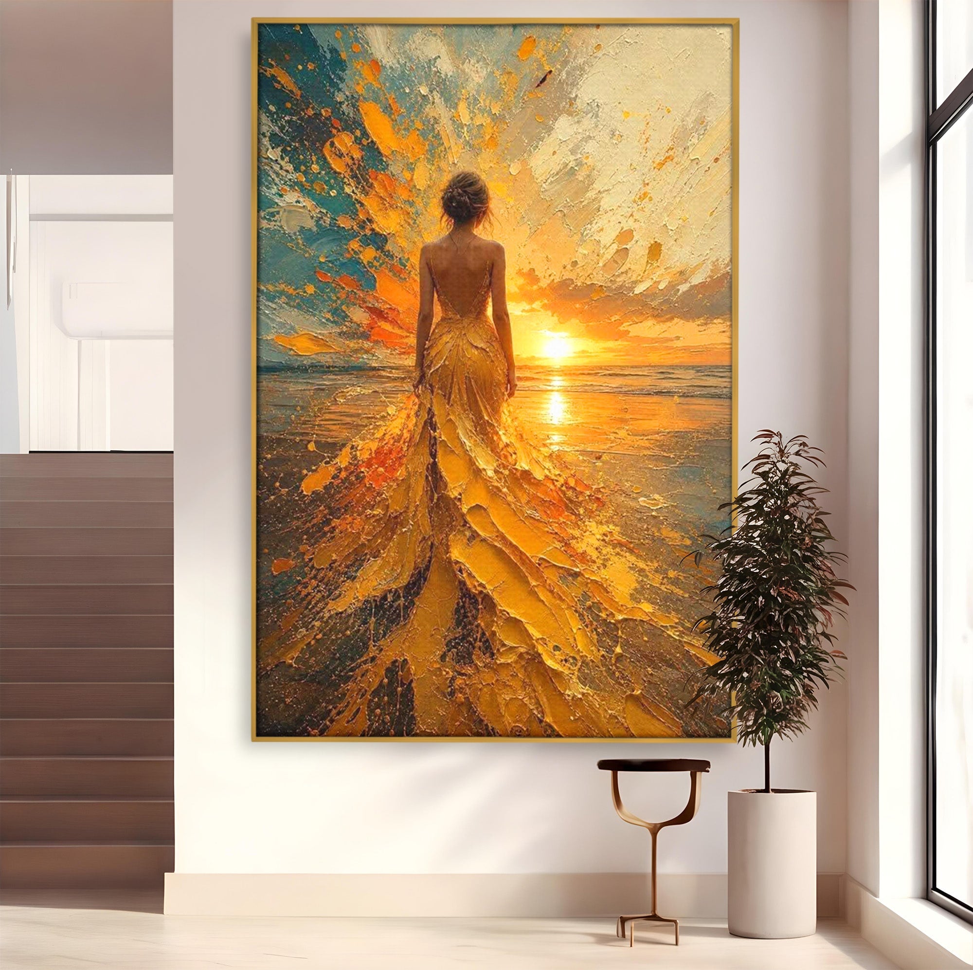 Tablou Canvas Premium LuxCanva® PI1285, Femeie La Apus, Zare, Divin, Mare, Living, Peisaj, Dormitor, Culori Vibrante