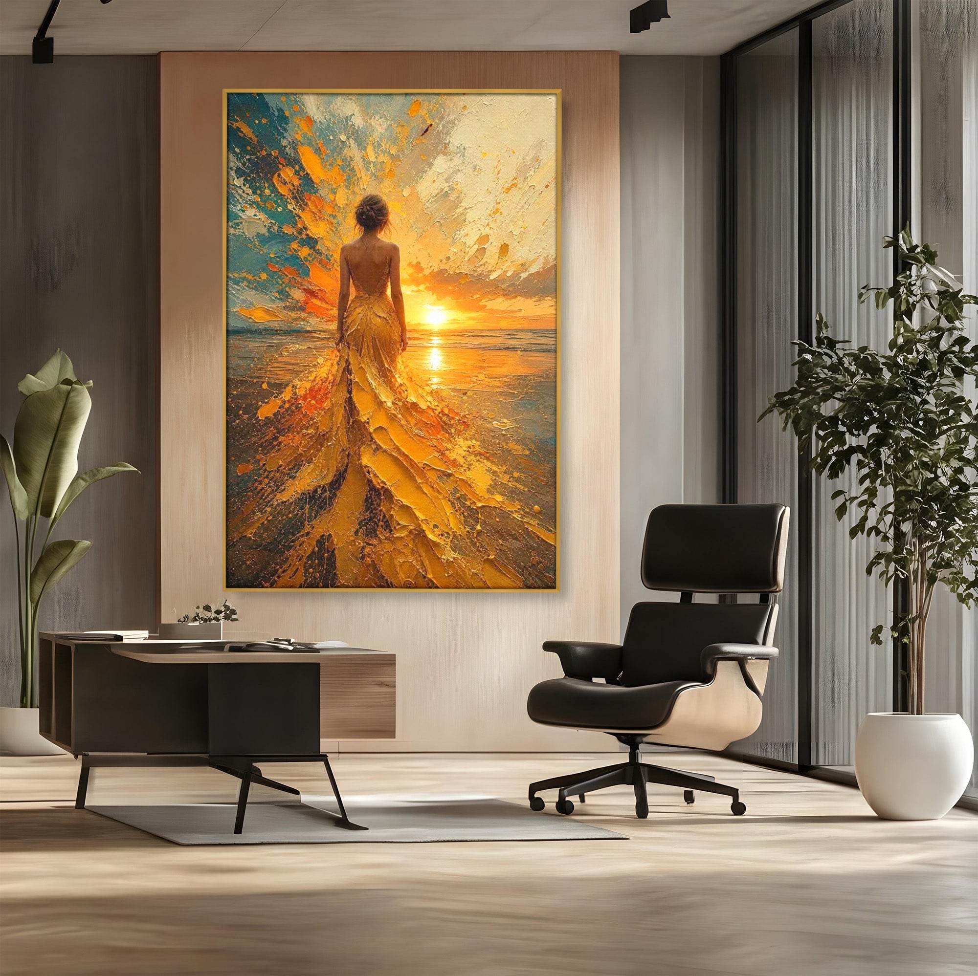 Tablou Canvas Premium LuxCanva® PI1285, Femeie La Apus, Zare, Divin, Mare, Living, Peisaj, Dormitor, Culori Vibrante